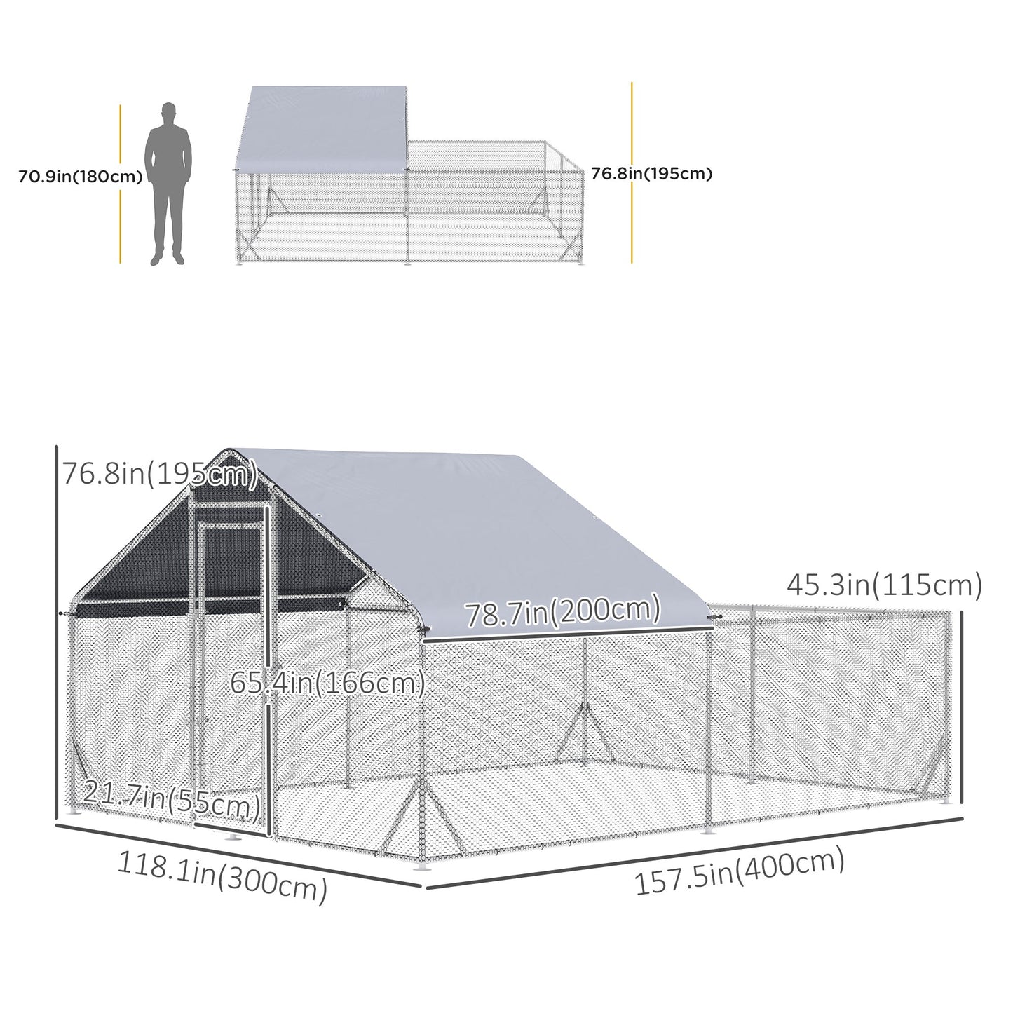 Large Walk-in Metal Chicken Coop with UV Cover for Poultry, 13.1'x9.8'x6.4', Multi-Colour Chicken Coops Multi Colour  at Gallery Canada