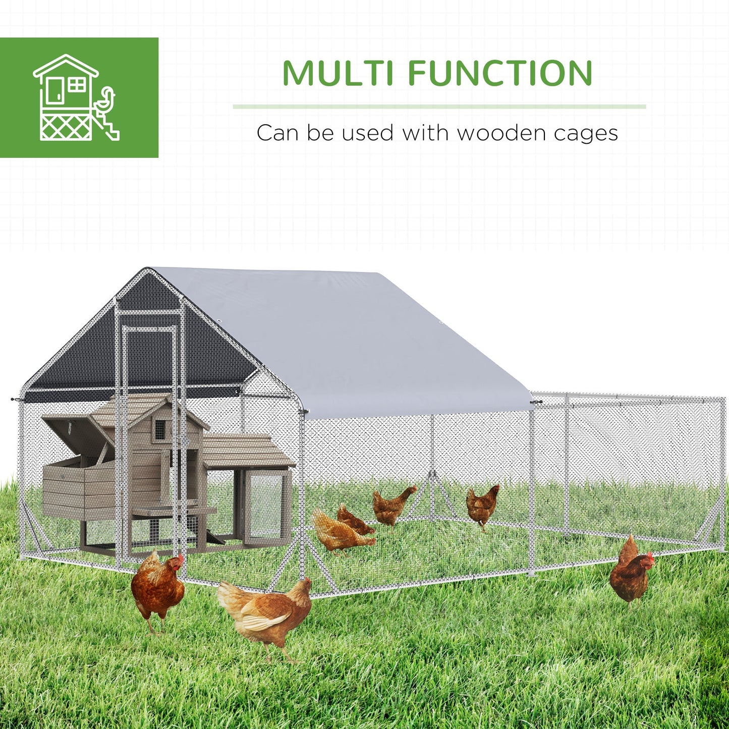 Large Walk-in Metal Chicken Coop with UV Cover for Poultry, 13.1'x9.8'x6.4', Multi-Colour Chicken Coops   at Gallery Canada