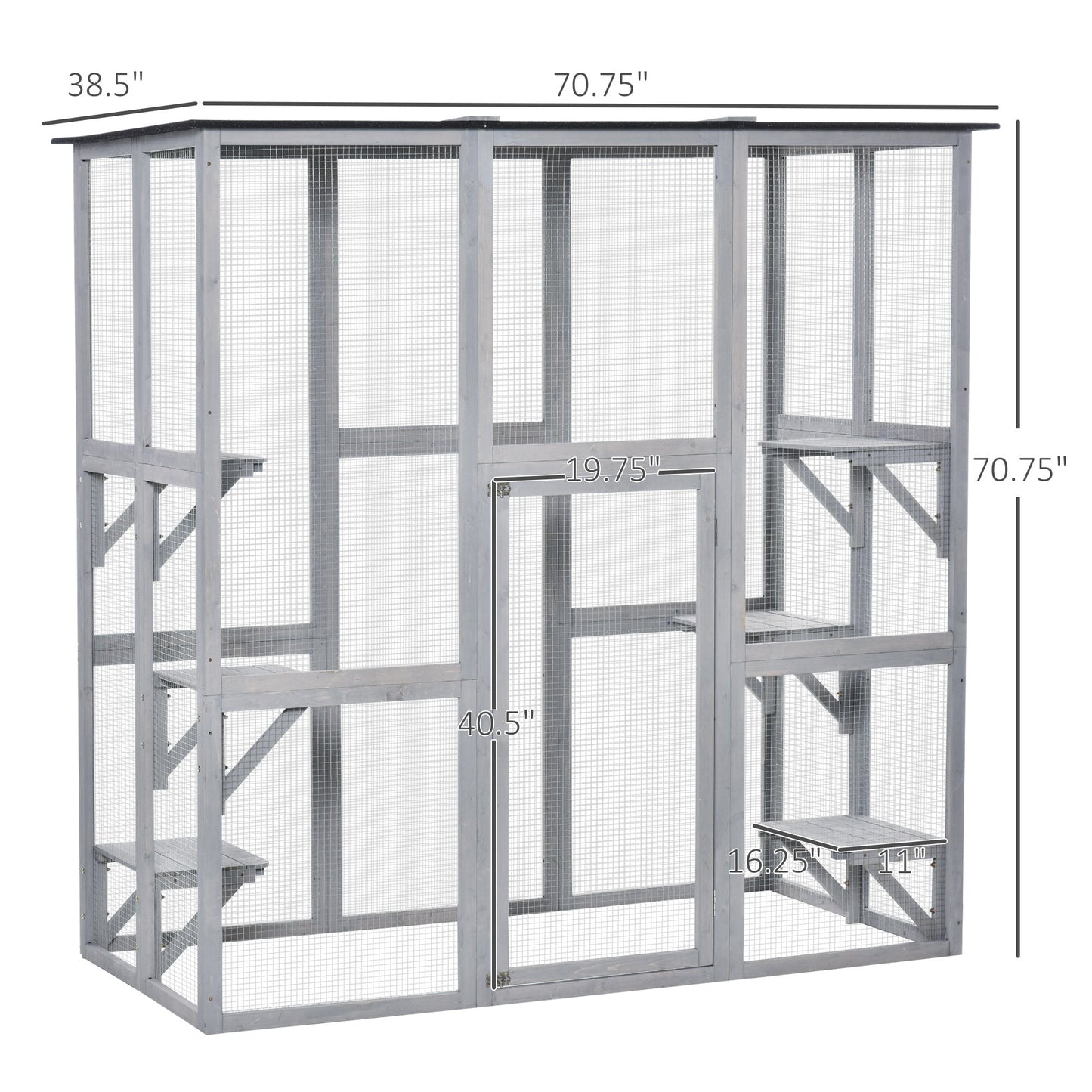 Large Outdoor Catio Enclosure, Weatherproof Cat House with Asphalt Roof, Wooden Cat Patio Cage with 6 Balanced Platforms, 71" x 39" x 71", Grey Outdoor Cat Enclosures   at Gallery Canada