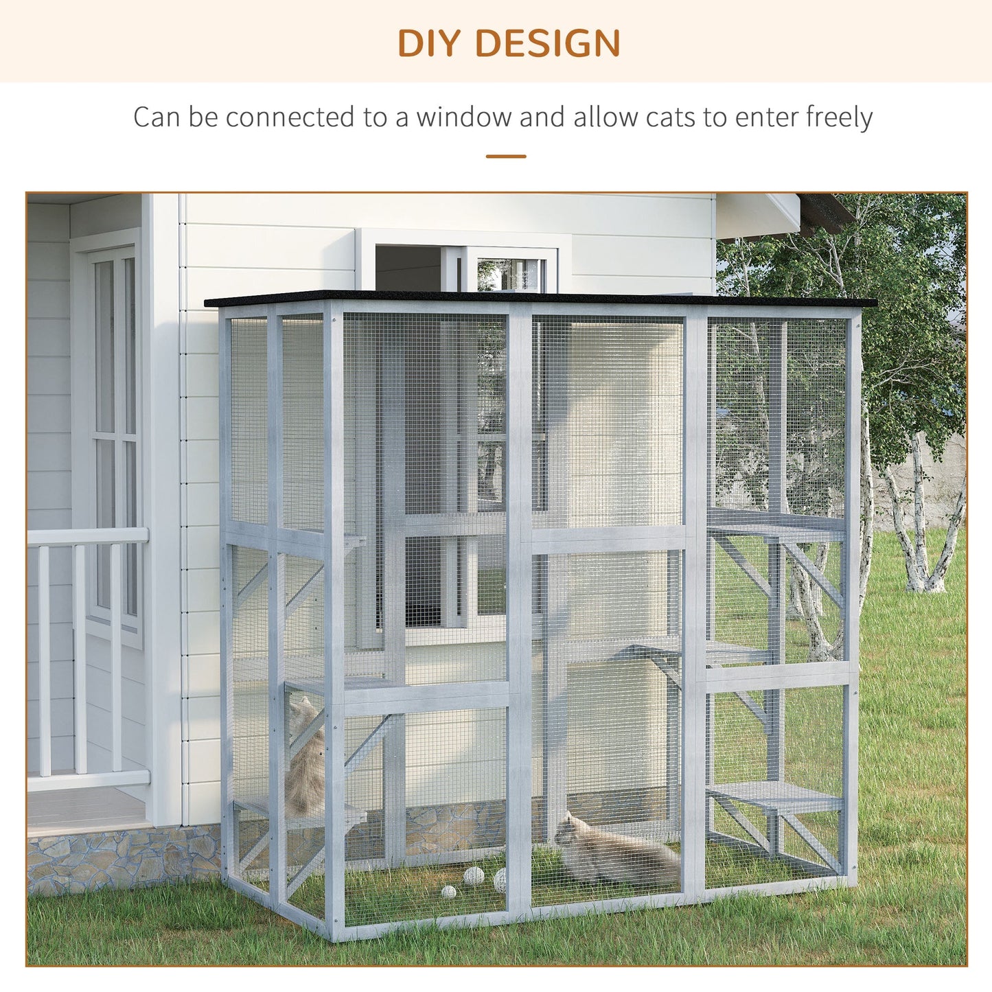 Large Outdoor Catio Enclosure, Weatherproof Cat House with Asphalt Roof, Wooden Cat Patio Cage with 6 Balanced Platforms, 71" x 39" x 71", Grey Outdoor Cat Enclosures   at Gallery Canada