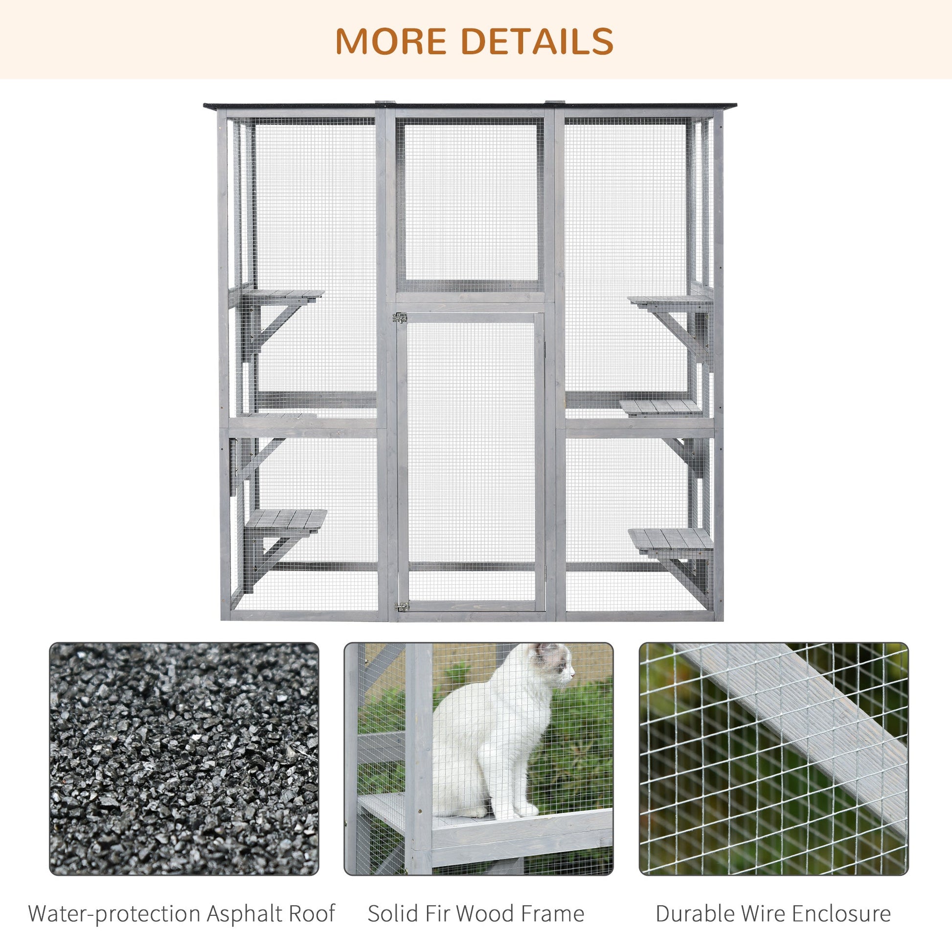 Large Outdoor Catio Enclosure, Weatherproof Cat House with Asphalt Roof, Wooden Cat Patio Cage with 6 Balanced Platforms, 71" x 39" x 71", Grey Outdoor Cat Enclosures   at Gallery Canada