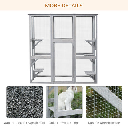 Large Outdoor Catio Enclosure, Weatherproof Cat House with Asphalt Roof, Wooden Cat Patio Cage with 6 Balanced Platforms, 71" x 39" x 71", Grey Outdoor Cat Enclosures   at Gallery Canada