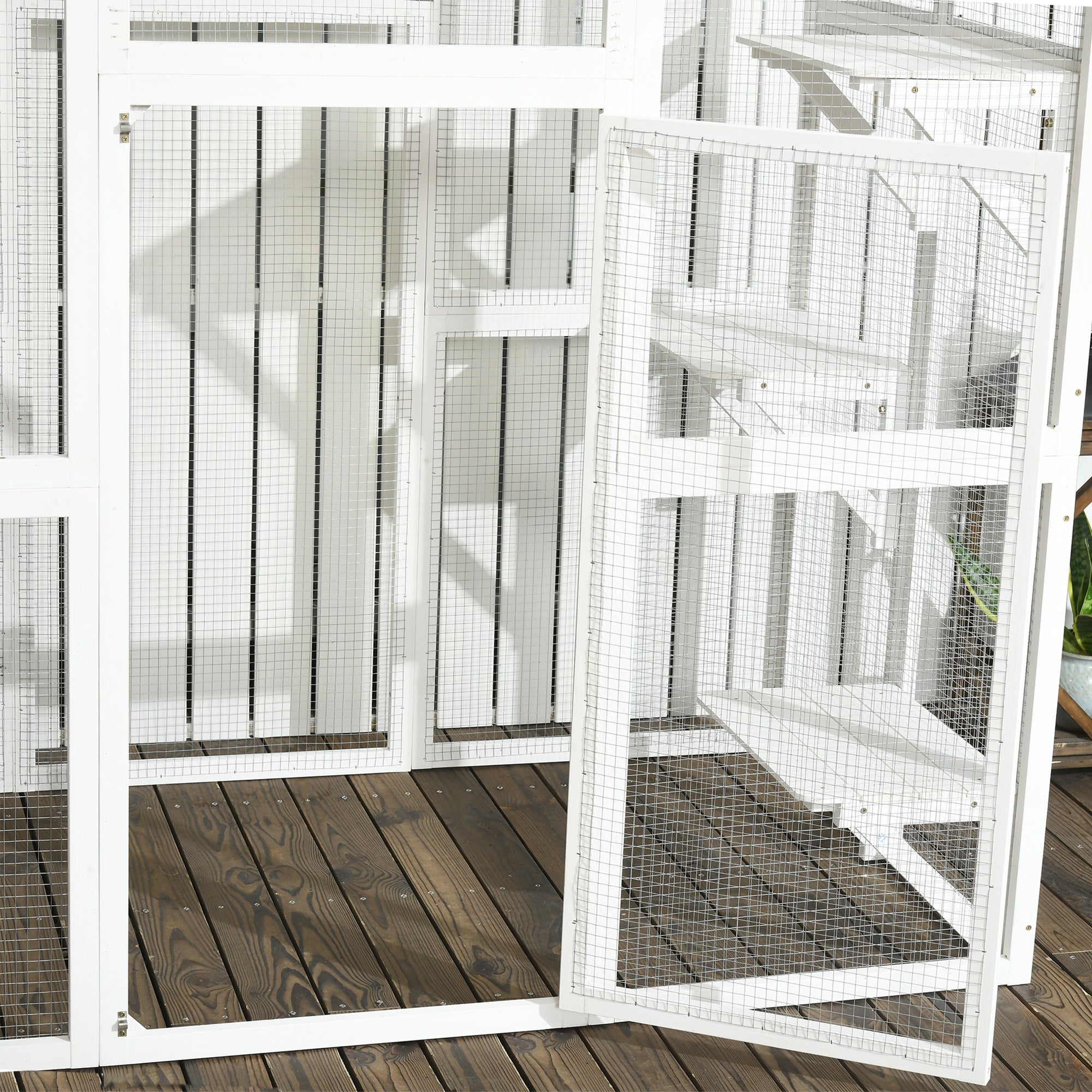 Large Outdoor Catio Enclosure, Wooden Cat Patio with 6 Balanced Platforms and Asphalt Roof, 70.9