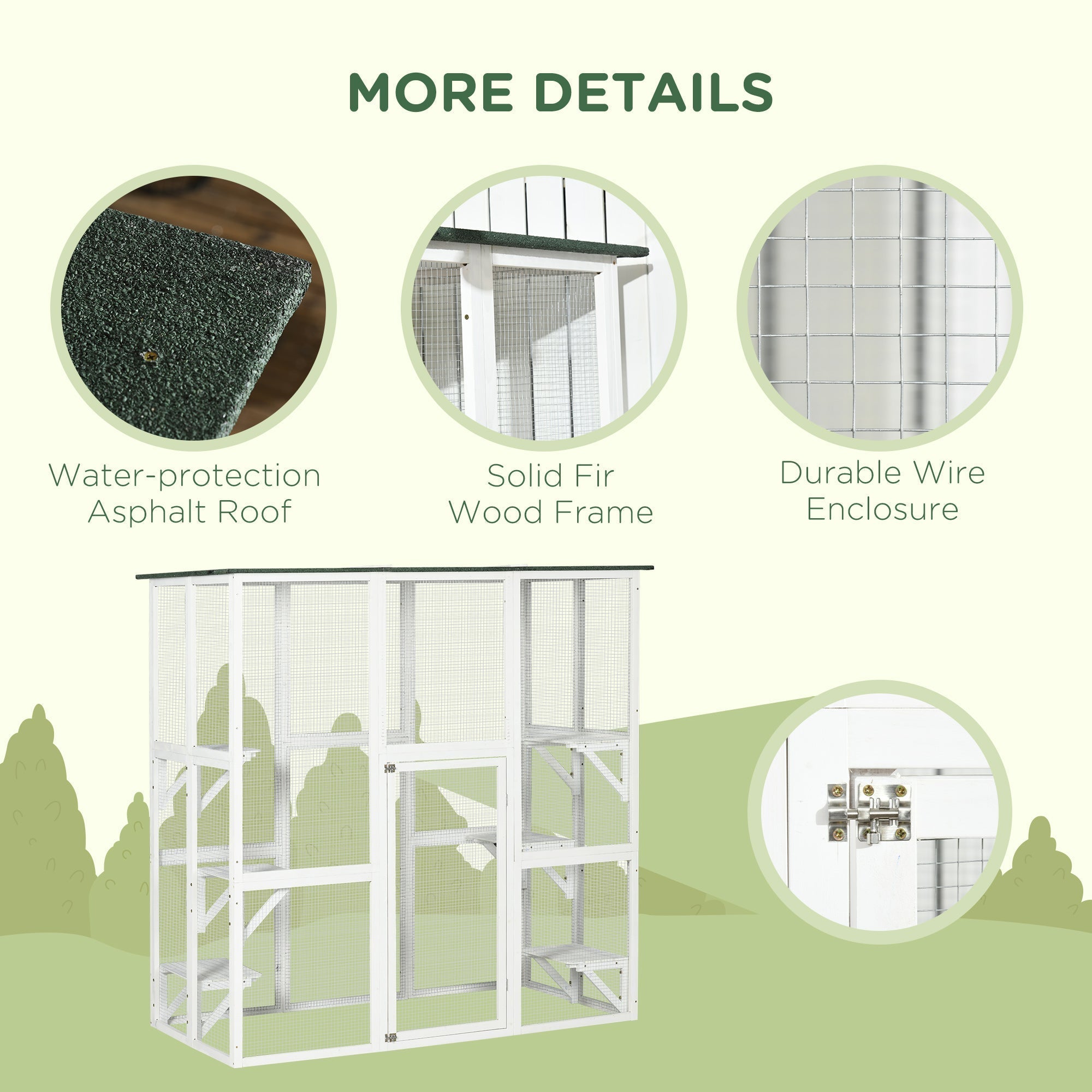 Large Outdoor Catio Enclosure, Wooden Cat Patio with 6 Balanced Platforms and Asphalt Roof, 70.9