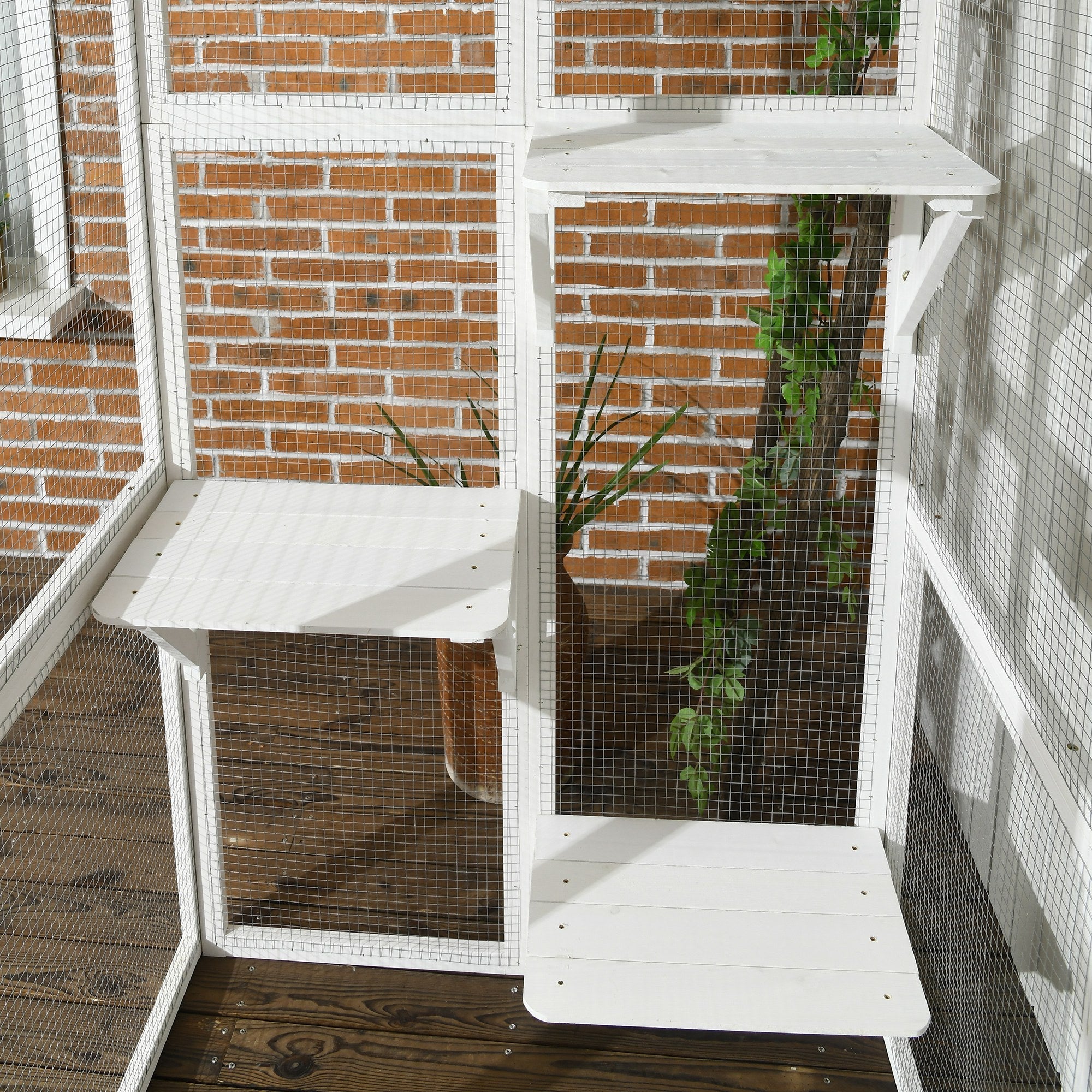 Large Outdoor Catio Enclosure, Wooden Cat Patio with 6 Balanced Platforms and Asphalt Roof, 70.9