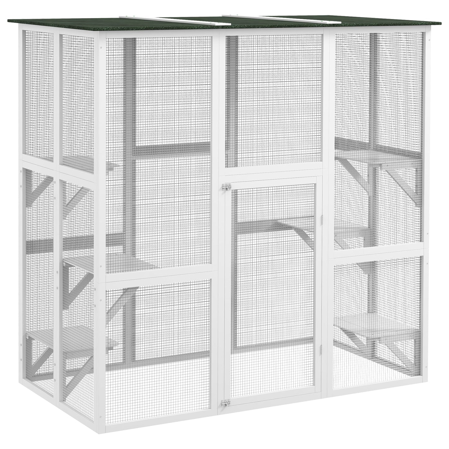 Large Outdoor Catio Enclosure, Wooden Cat Patio with 6 Balanced Platforms and Asphalt Roof, 70.9" x 38.6" x 70.9", White Outdoor Cat Enclosures White  at Gallery Canada