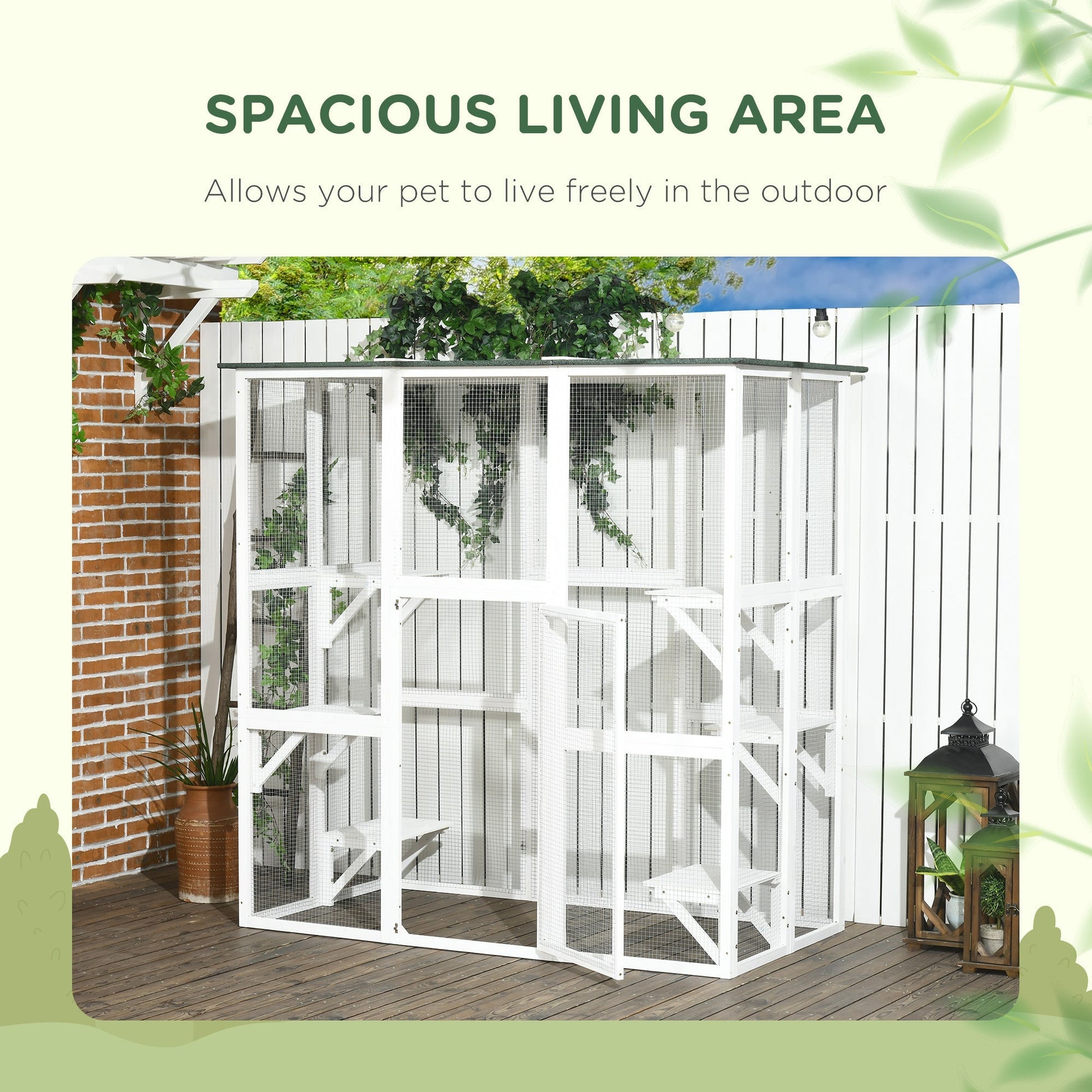 Large Outdoor Catio Enclosure, Wooden Cat Patio with 6 Balanced Platforms and Asphalt Roof, 70.9" x 38.6" x 70.9", White Outdoor Cat Enclosures   at Gallery Canada