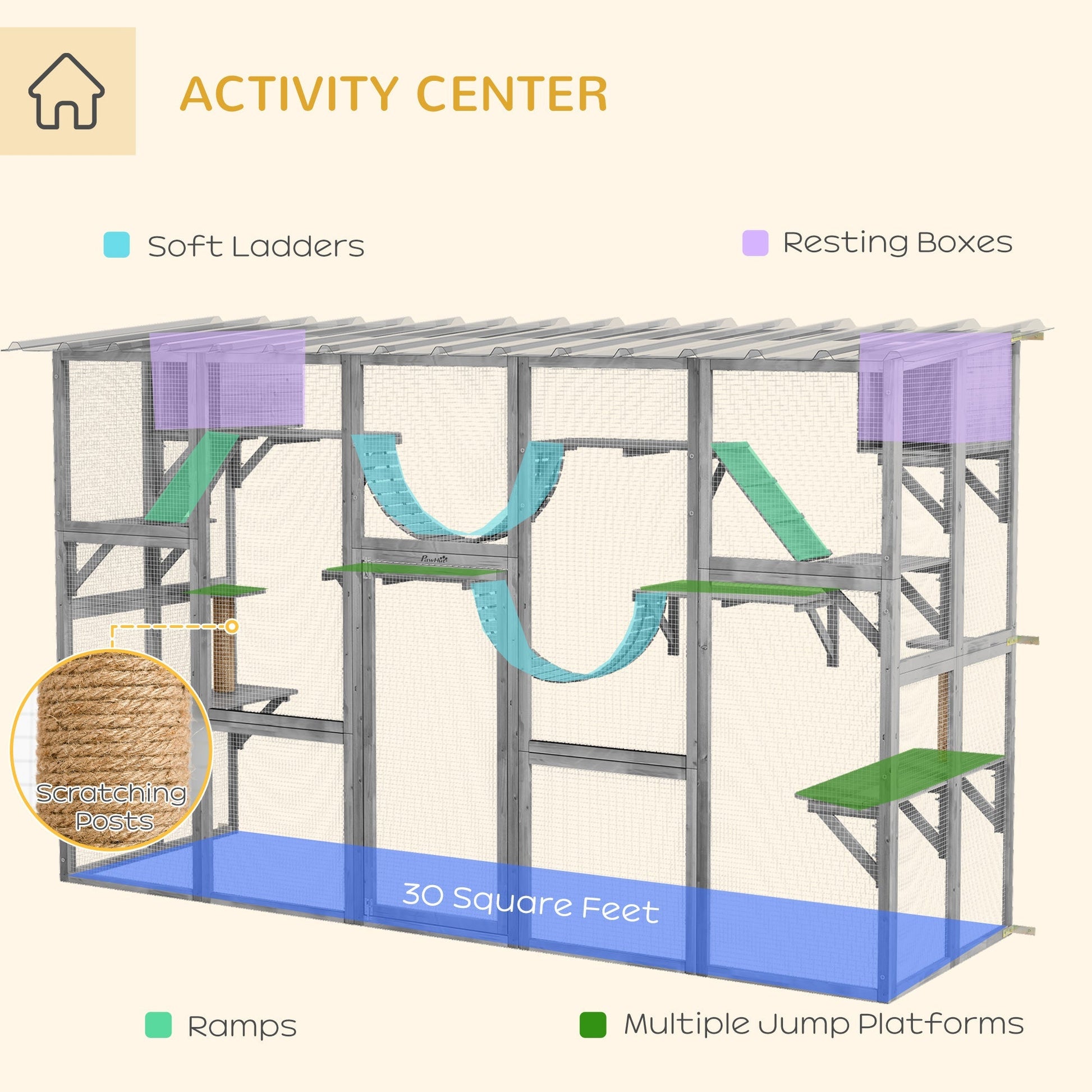 Large Outdoor Catio with Condos, Platforms, Doors, Ladders, Weather-Resistant Roof, Grey Outdoor Cat Enclosures   at Gallery Canada