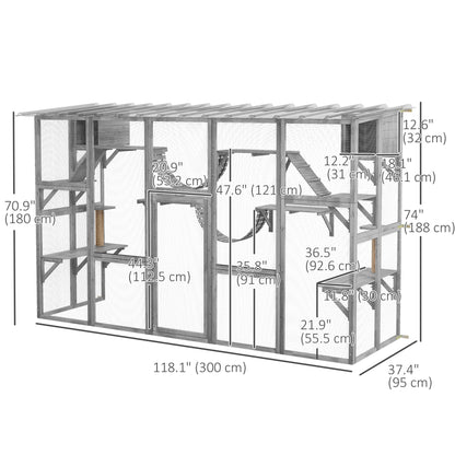 Large Outdoor Catio with Condos, Platforms, Doors, Ladders, Weather-Resistant Roof, Grey Outdoor Cat Enclosures Grey  at Gallery Canada