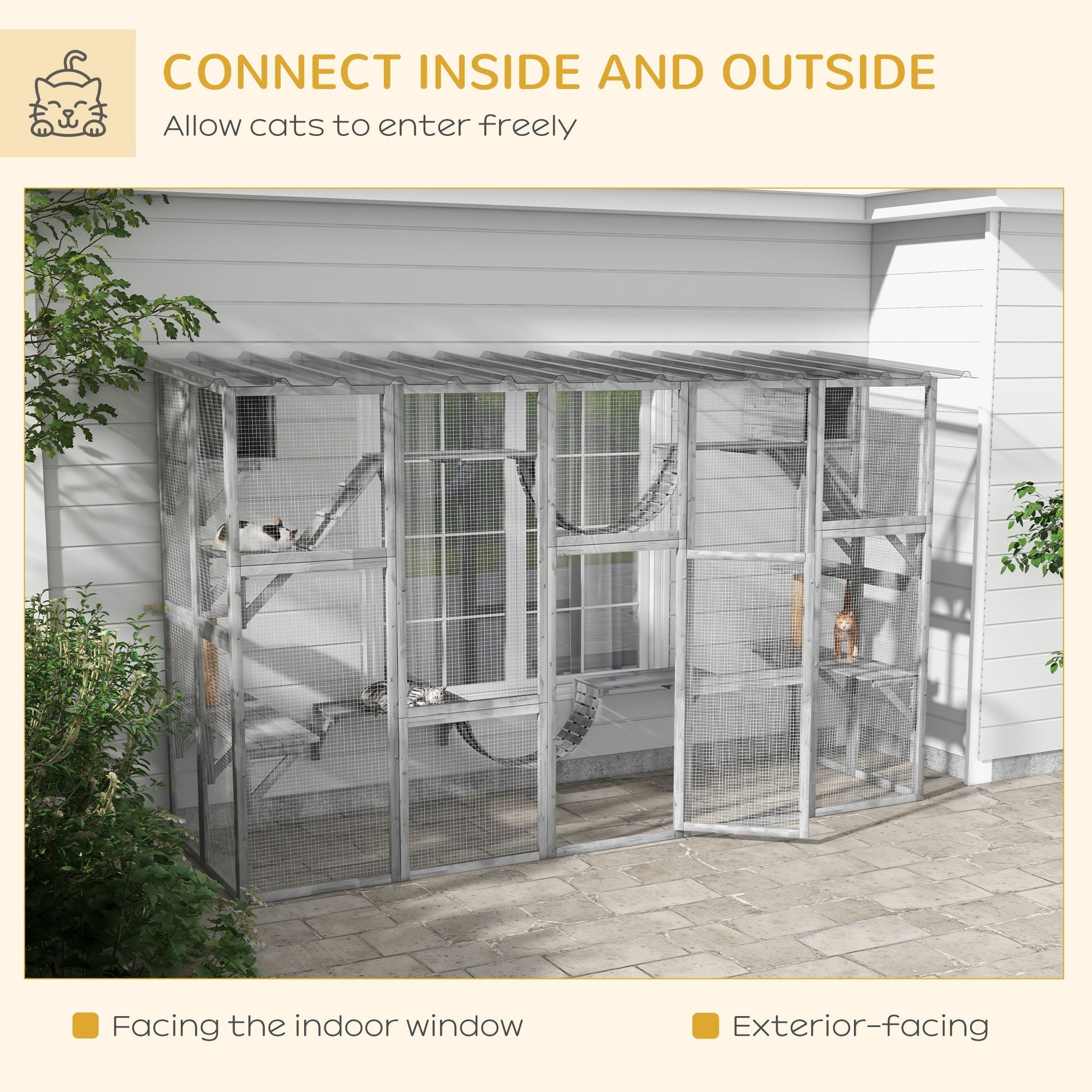 Large Outdoor Catio with Condos, Platforms, Doors, Ladders, Weather-Resistant Roof, Grey Outdoor Cat Enclosures   at Gallery Canada