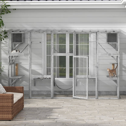 Large Outdoor Catio with Condos, Platforms, Doors, Ladders, Weather-Resistant Roof, Grey Outdoor Cat Enclosures   at Gallery Canada