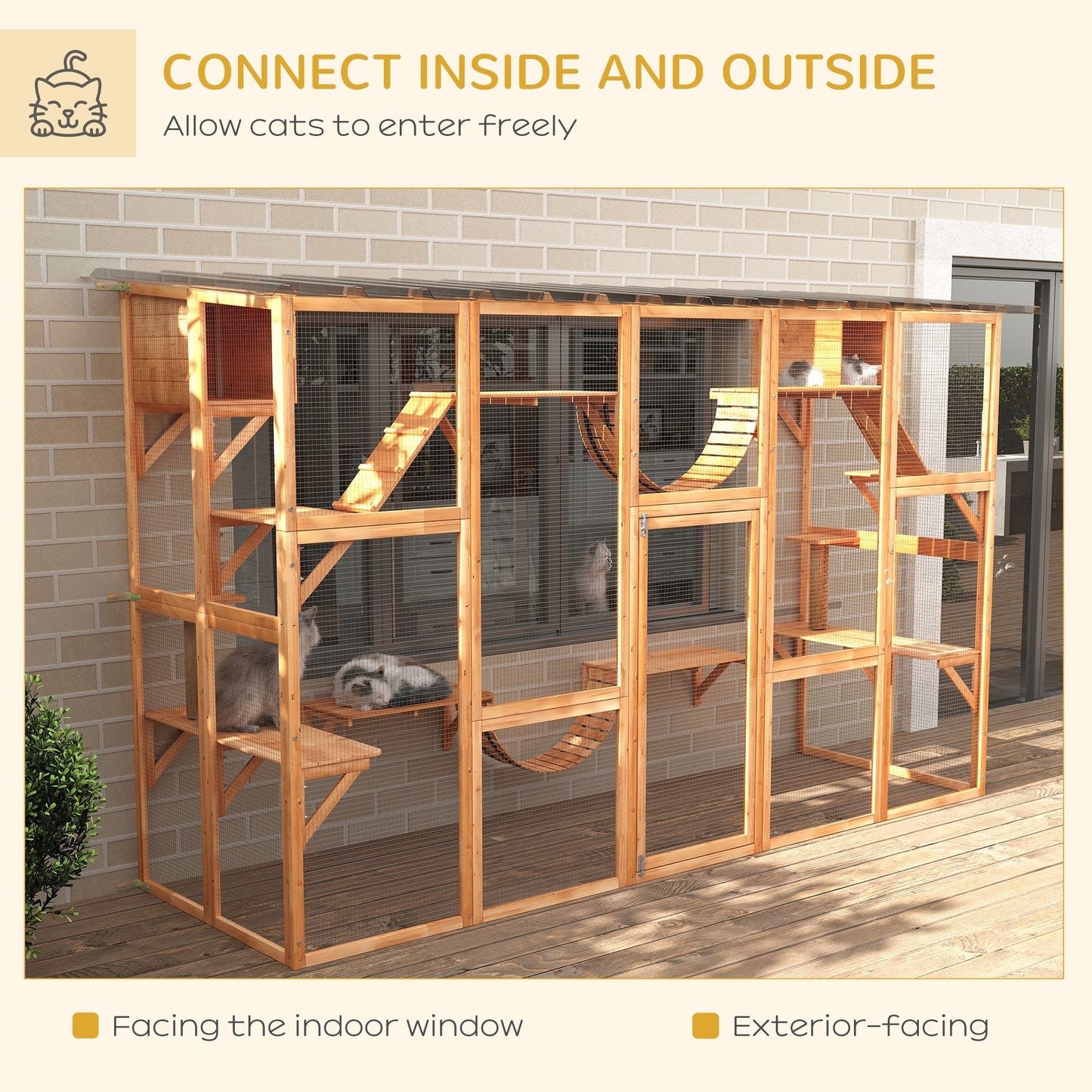 Large Outdoor Catio with Condos, Platforms, Doors, Ladders, Weather-Resistant Roof, Orange Outdoor Cat Enclosures   at Gallery Canada