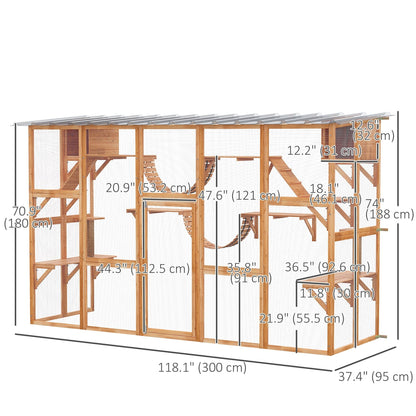 Large Outdoor Catio with Condos, Platforms, Doors, Ladders, Weather-Resistant Roof, Orange Outdoor Cat Enclosures   at Gallery Canada