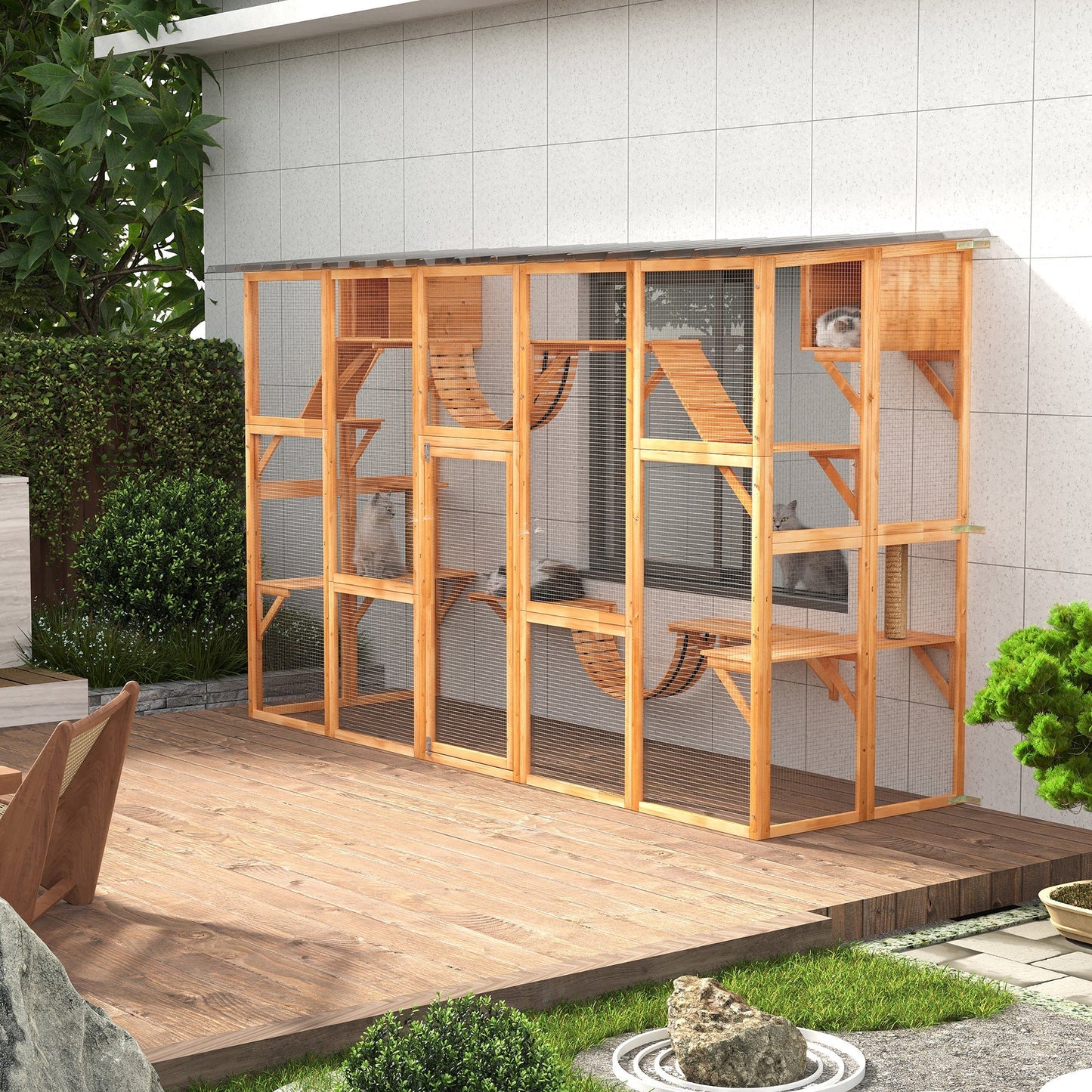 Large Outdoor Catio with Condos, Platforms, Doors, Ladders, Weather-Resistant Roof, Orange Outdoor Cat Enclosures   at Gallery Canada