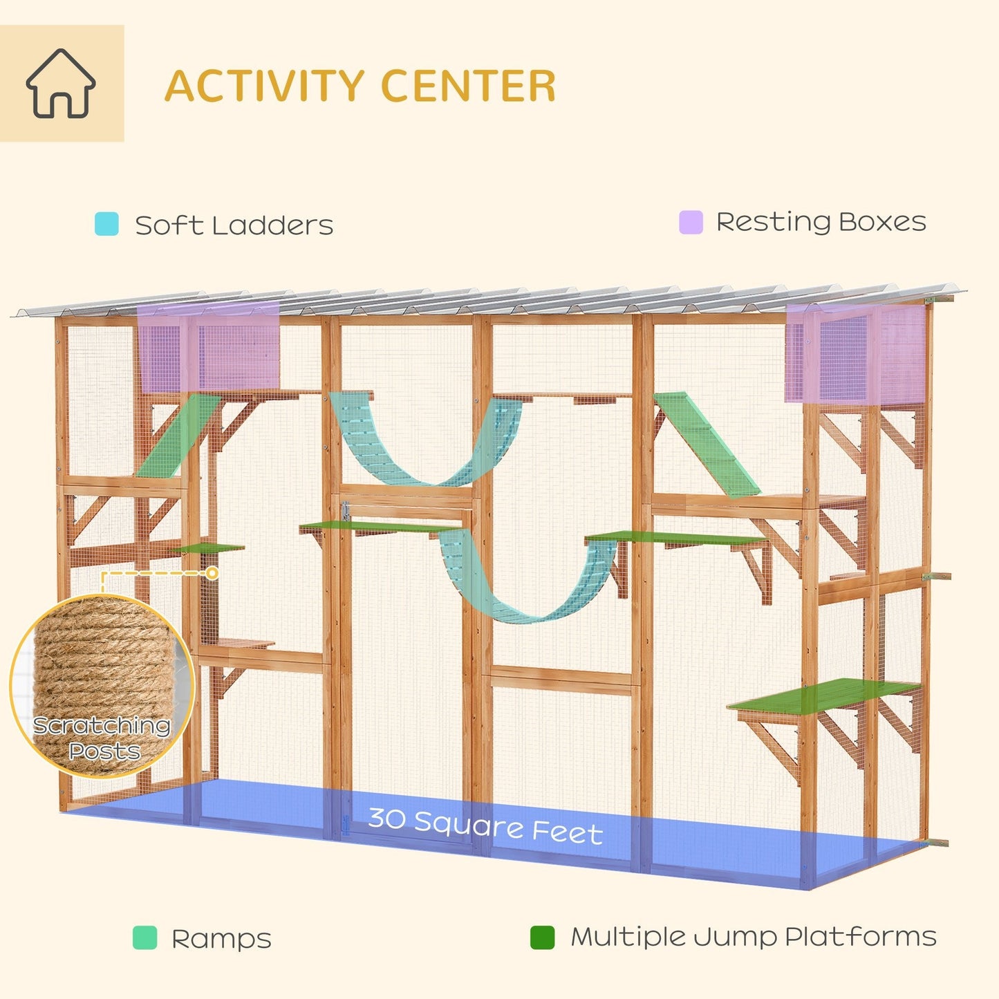 Large Outdoor Catio with Condos, Platforms, Doors, Ladders, Weather-Resistant Roof, Orange Outdoor Cat Enclosures   at Gallery Canada