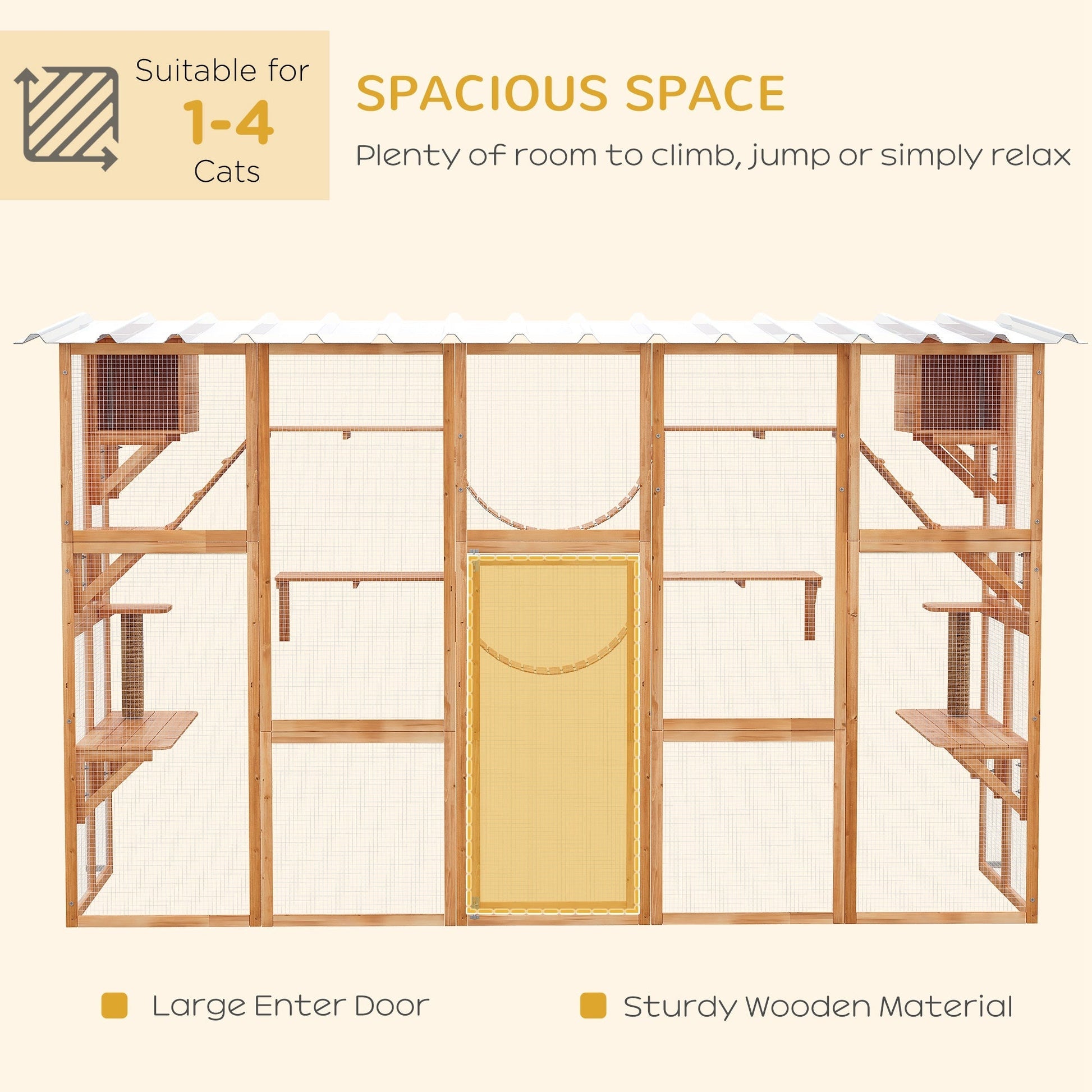 Large Outdoor Catio with Condos, Platforms, Doors, Ladders, Weather-Resistant Roof, Orange Outdoor Cat Enclosures   at Gallery Canada