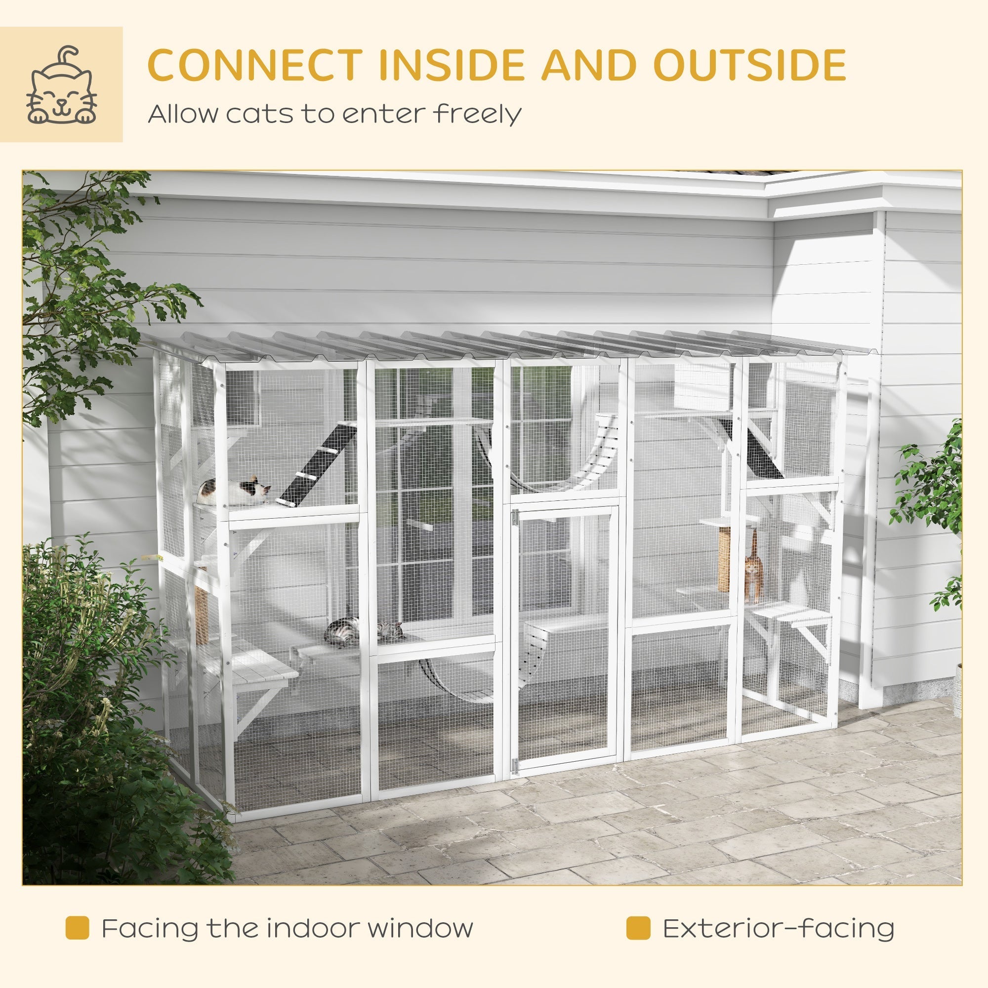 Large Outdoor Catio with Condos, Platforms, Doors, Ladders, Weather-Resistant Roof, White Outdoor Cat Enclosures   at Gallery Canada