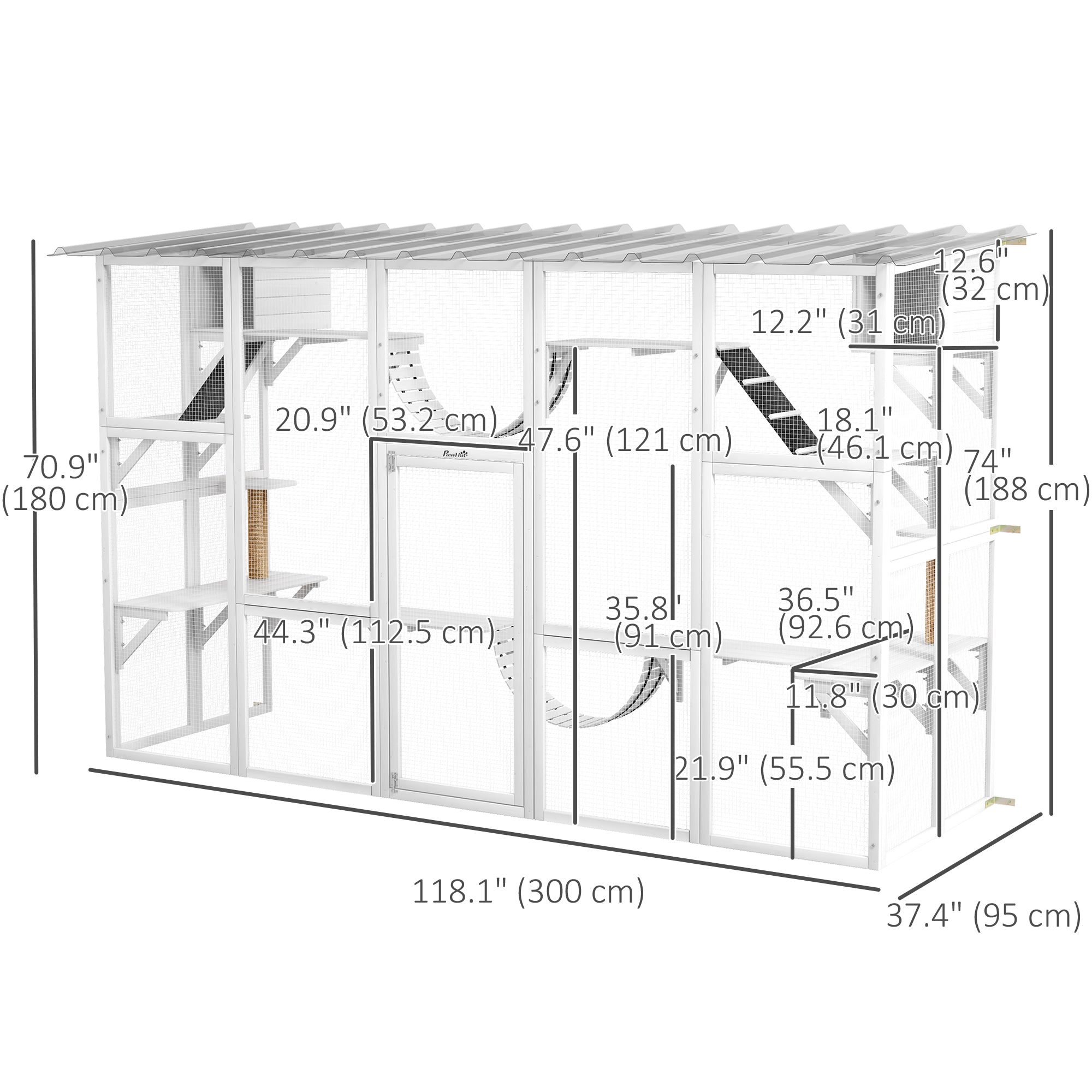 Large Outdoor Catio with Condos, Platforms, Doors, Ladders, Weather-Resistant Roof, White Outdoor Cat Enclosures White  at Gallery Canada