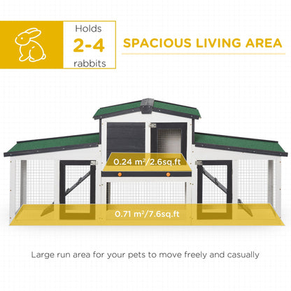 Large Rabbit Hutch with Double Runs, Wooden Bunny Cage Outdoor with Removable Tray, Ramps, Roof, 80" x 18" x 31.5", Gray Rabbit Hutch   at Gallery Canada