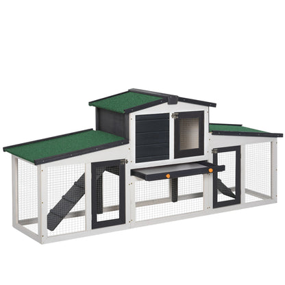 Large Rabbit Hutch with Double Runs, Wooden Bunny Cage Outdoor with Removable Tray, Ramps, Roof, 80" x 18" x 31.5", Gray Rabbit Hutch Grey  at Gallery Canada