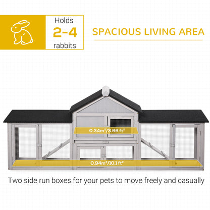 Large Rabbit Hutch Wood Bunny Cage Outdoor Guinea Pig House with Double Runs Slide Out Tray Ramps, 83"x18"x33", Grey Rabbit Hutch   at Gallery Canada