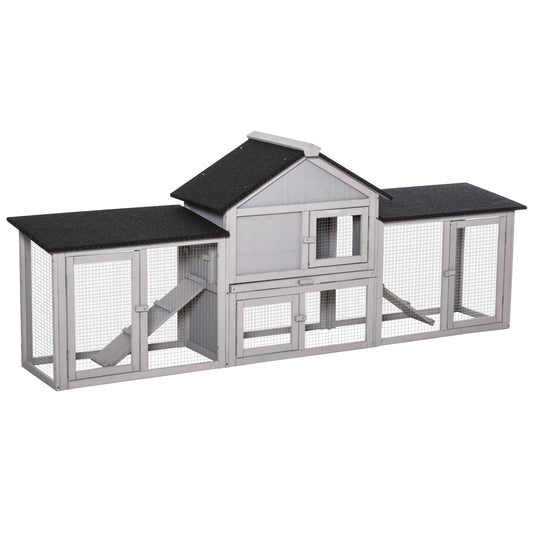 Large Rabbit Hutch Wood Bunny Cage Outdoor Guinea Pig House with Double Runs Slide Out Tray Ramps, 83"x18"x33", Grey Rabbit Hutch Grey  at Gallery Canada