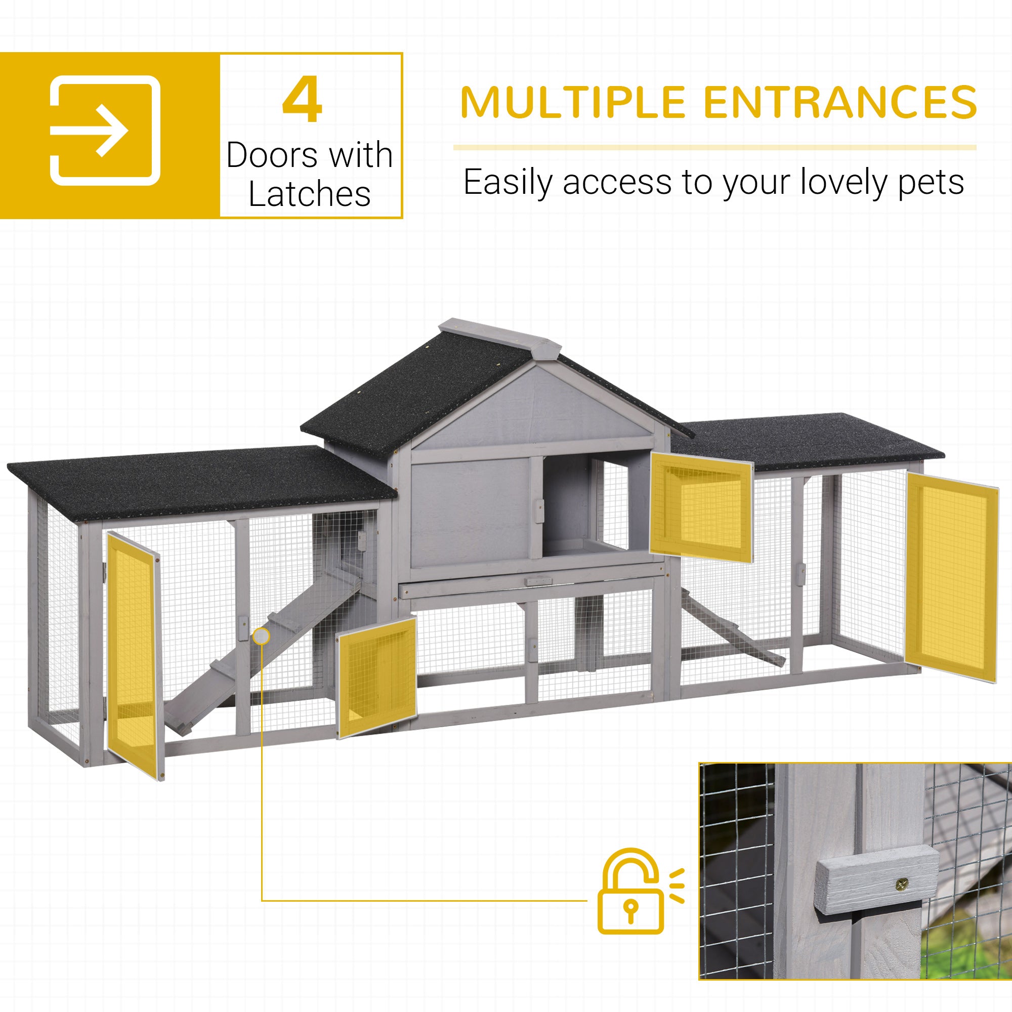 Large Rabbit Hutch Wood Bunny Cage Outdoor Guinea Pig House with Double Runs Slide Out Tray Ramps, 83