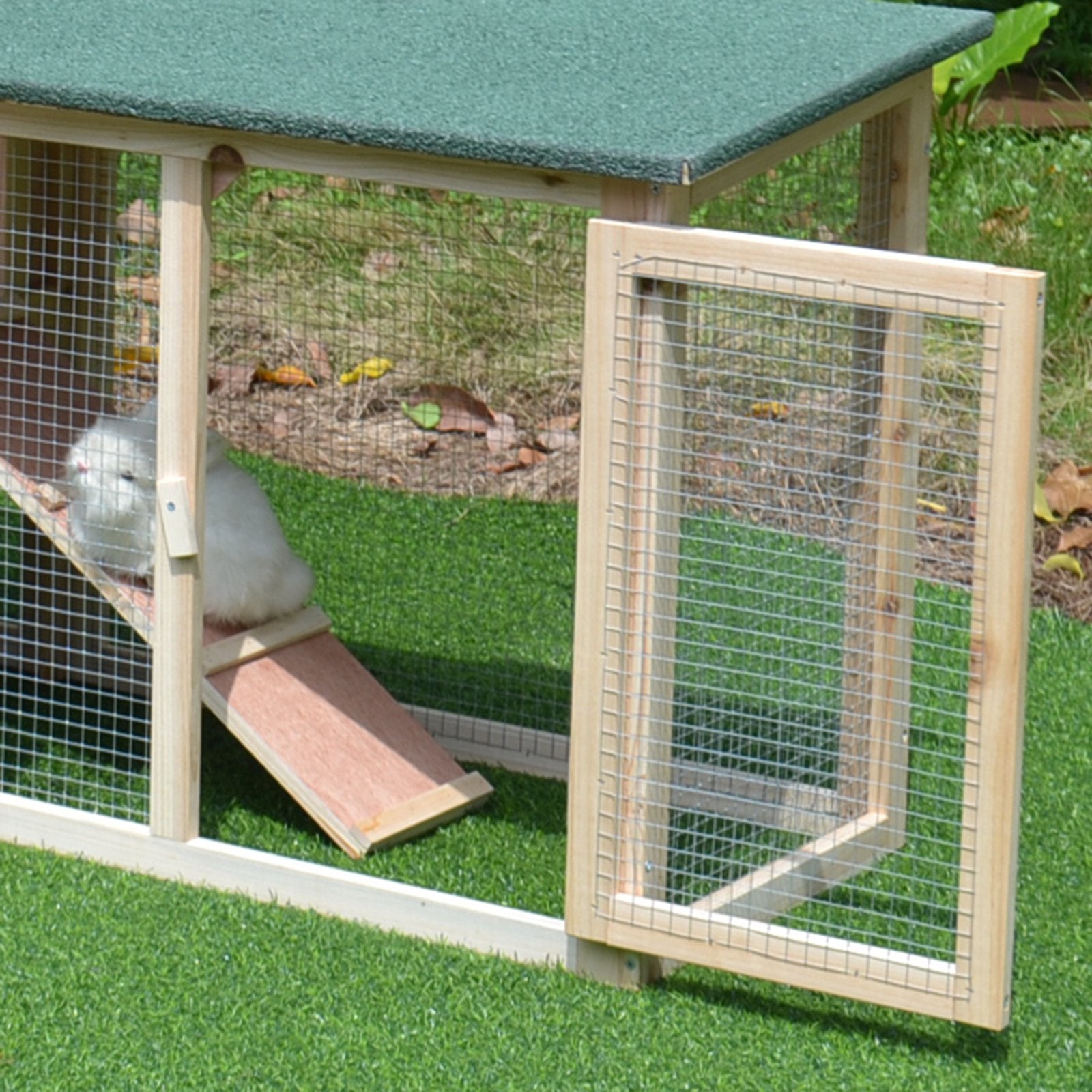 Large Rabbit Hutch Wood Bunny Cage Outdoor Guinea Pig House with Double Runs Slide Out Tray Ramps, 83"x18"x33", Natural - Gallery Canada