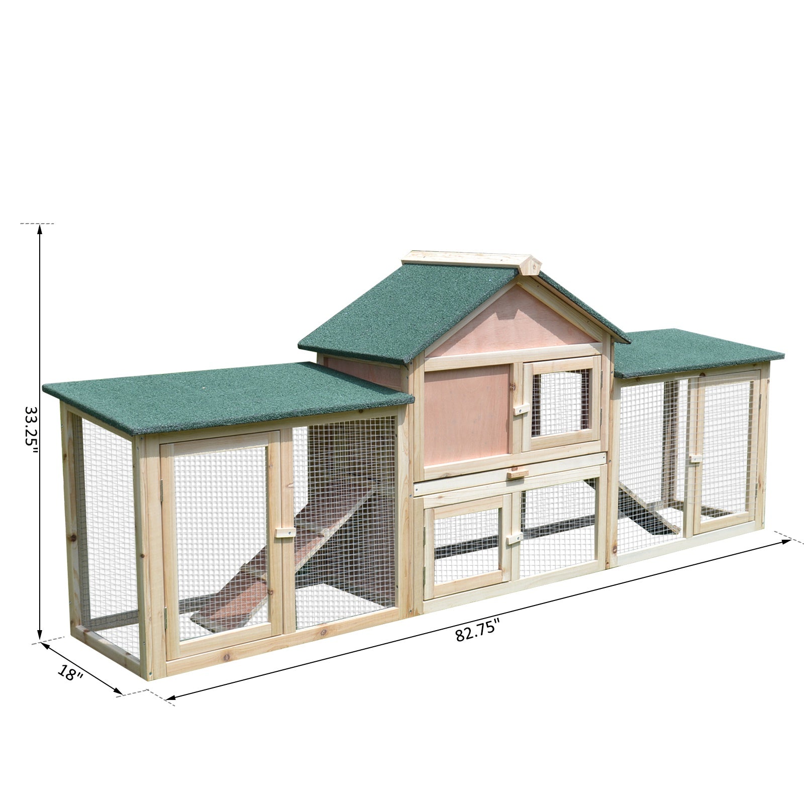 Large Rabbit Hutch Wood Bunny Cage Outdoor Guinea Pig House with Double Runs Slide Out Tray Ramps, 83