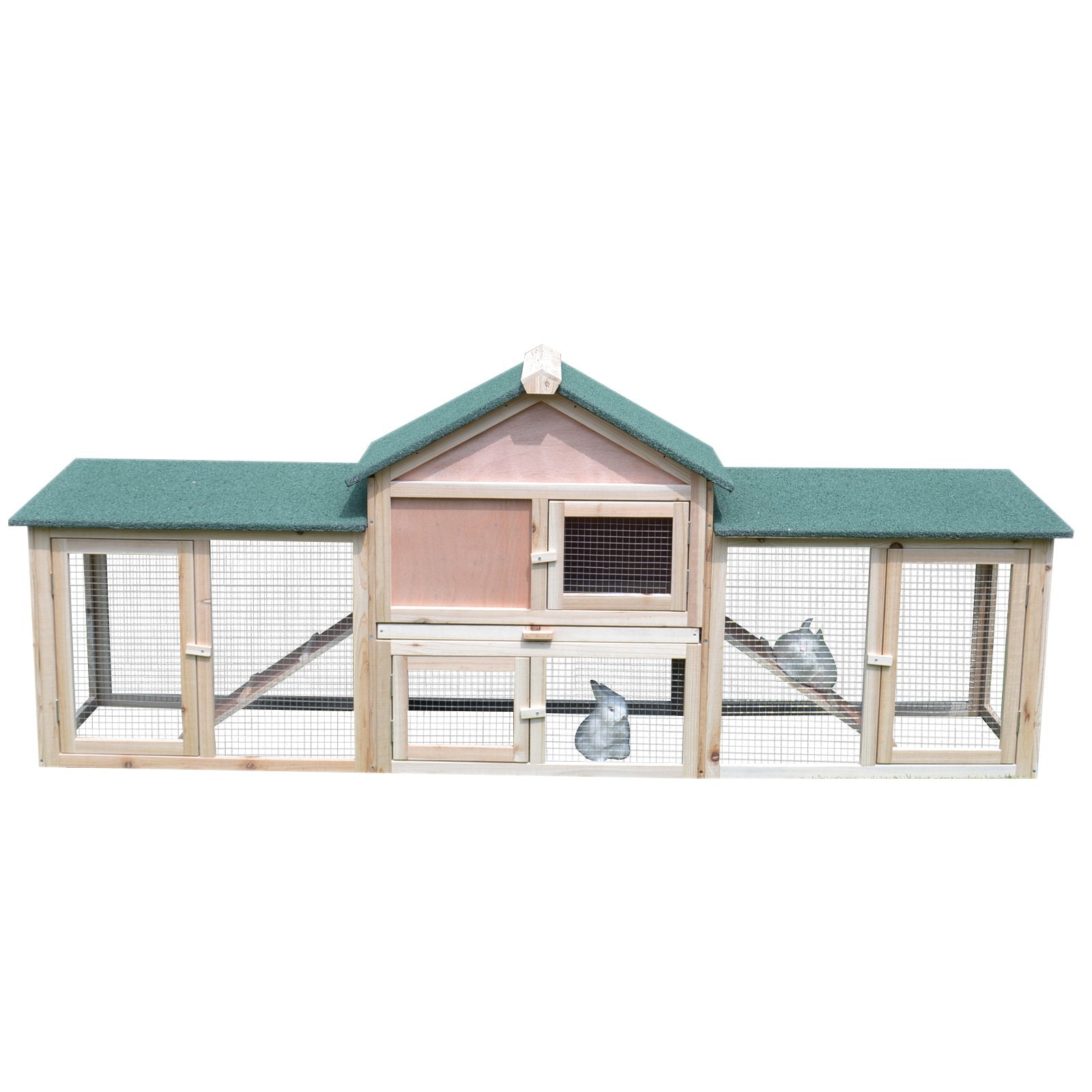 Large Rabbit Hutch Wood Bunny Cage Outdoor Guinea Pig House with Double Runs Slide Out Tray Ramps, 83