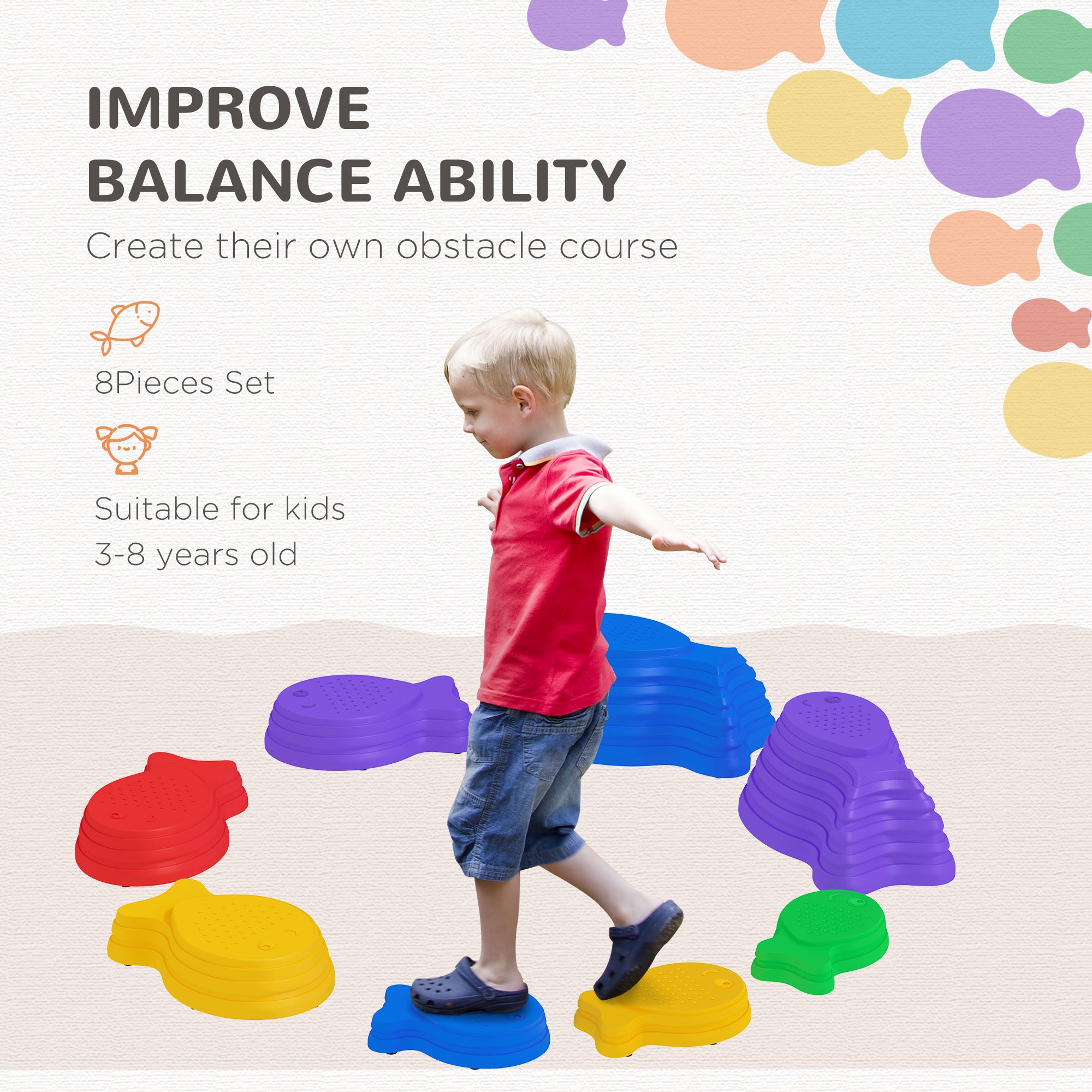 Stackable Balance River Stones for Kids, Non-Slip, 8 Pieces, Ages 3-8, Multi Colour Gym Sets & Swings   at Gallery Canada