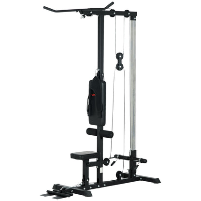 Lat Pull Down Machine, High / Low Pulley Machine with Adjustable Seat and Flip-Up Footplate, Black Power Towers Black  at Gallery Canada