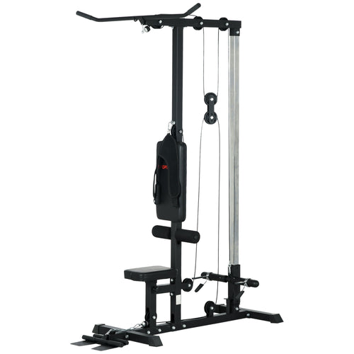 Lat Pull Down Machine, High / Low Pulley Machine with Adjustable Seat and Flip-Up Footplate, Black