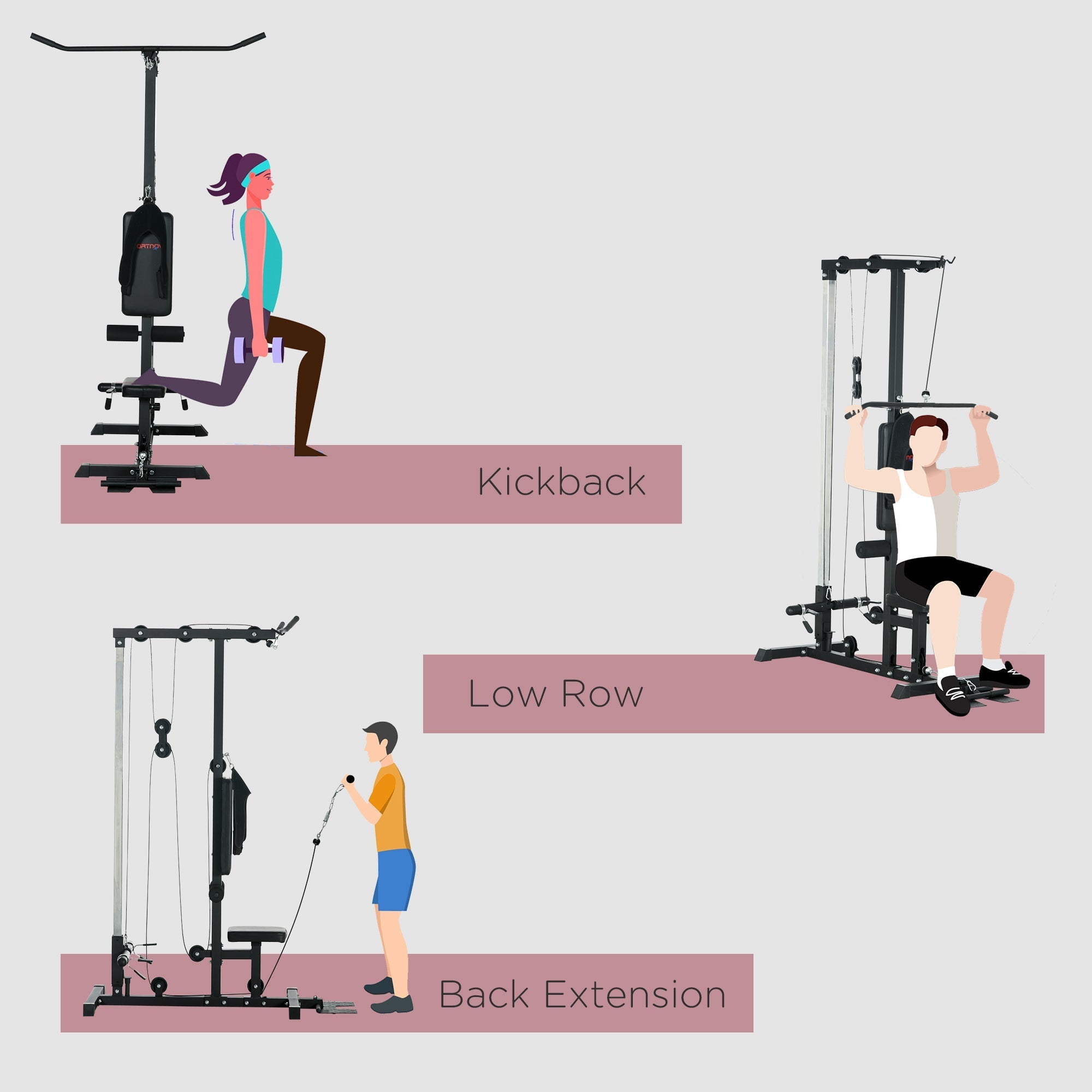 Lat Pull Down Machine, High / Low Pulley Machine with Adjustable Seat and Flip-Up Footplate, Black Power Towers   at Gallery Canada