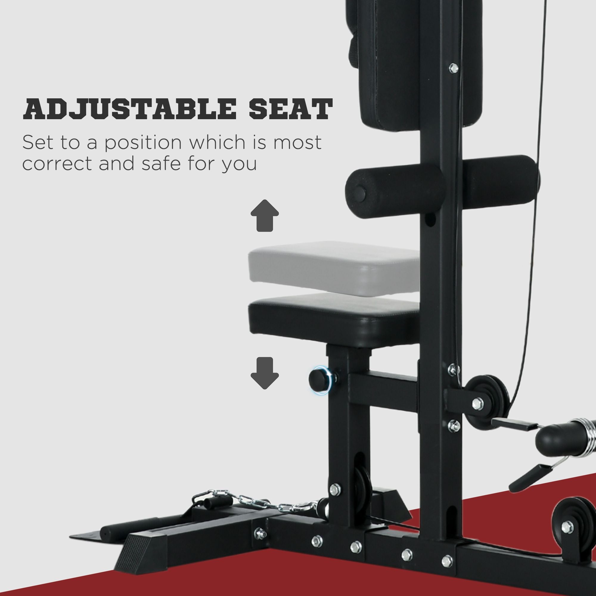 Lat Pull Down Machine, High / Low Pulley Machine with Adjustable Seat and Flip-Up Footplate, Black Power Towers   at Gallery Canada