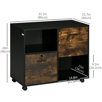 Rustic Brown Mobile Lateral File Cabinet with Lock, Drawers, Shelves, Wheels Office Cabinets & Cupboards   at Gallery Canada