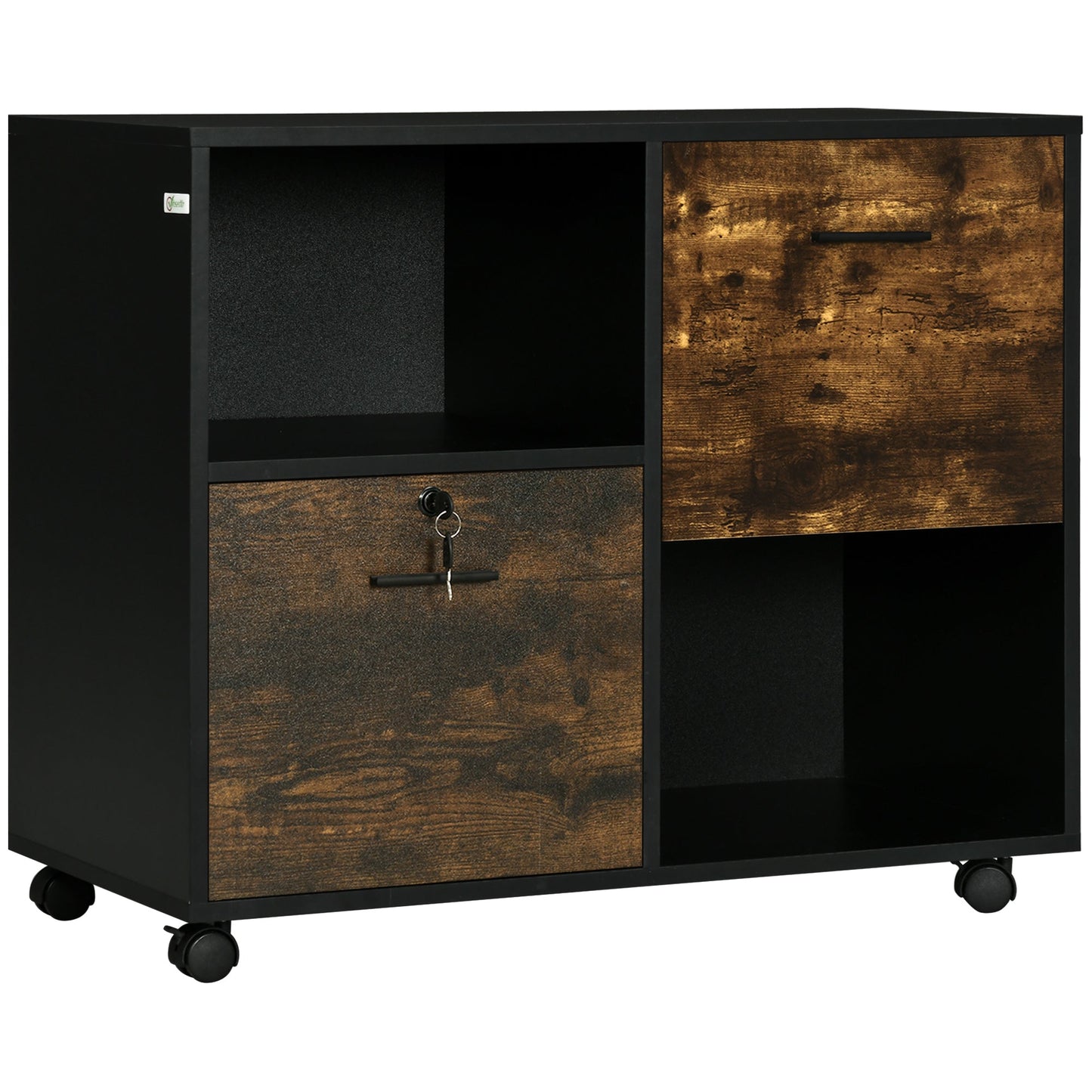 Rustic Brown Mobile Lateral File Cabinet with Lock, Drawers, Shelves, Wheels Office Cabinets & Cupboards Multi Colour  at Gallery Canada