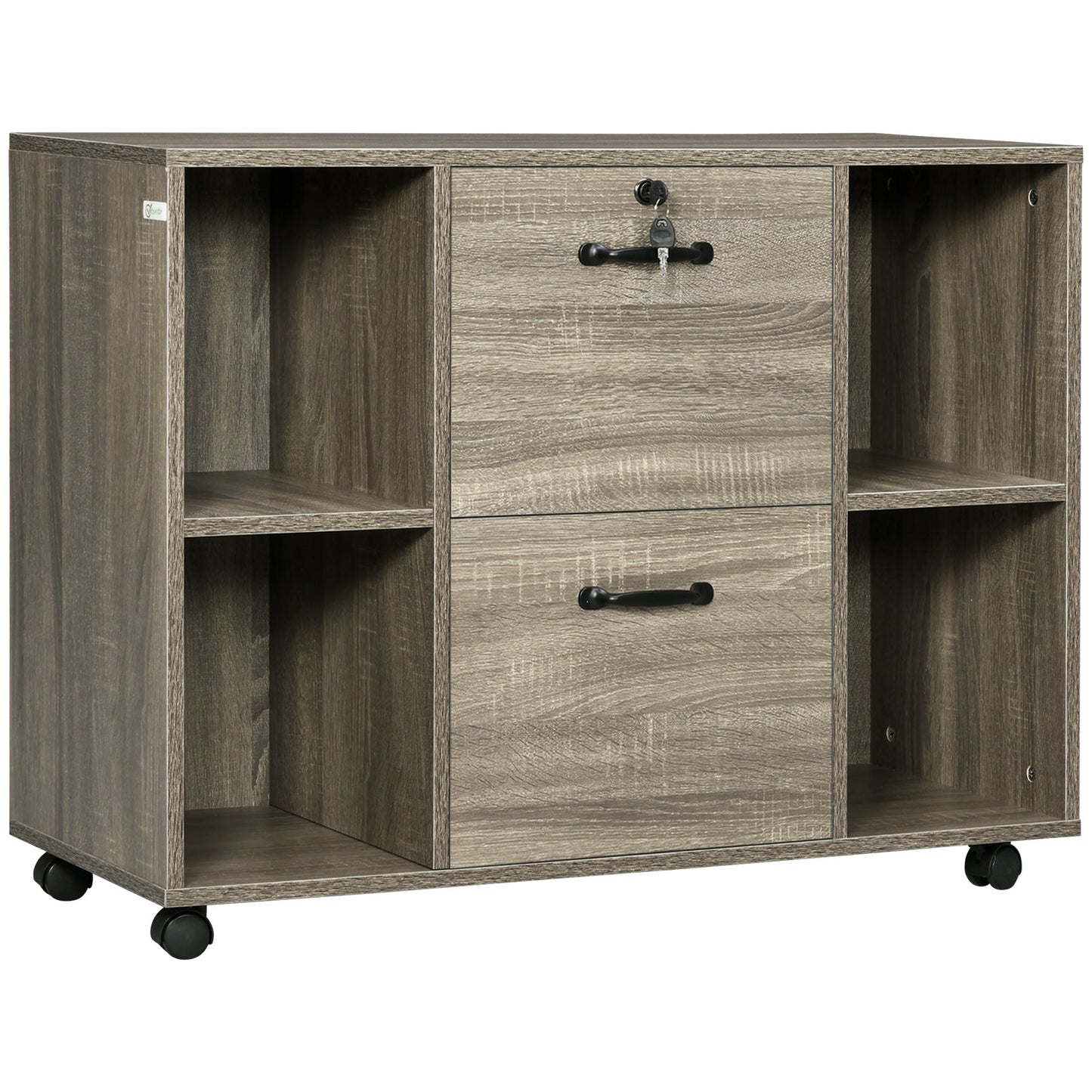 Lateral File Cabinet with Wheels and Lockable Drawer, Mobile Printer Stand, Filing Cabinet with Open Shelves for Letter and A4 Size Documents, Grey Office Cabinets & Cupboards Grey  at Gallery Canada