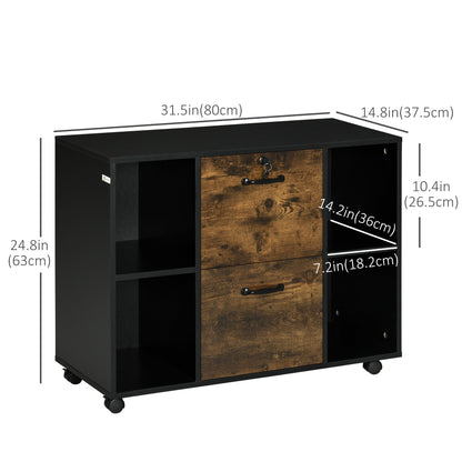 Rustic Brown Lateral File Cabinet with Wheels, Lockable Drawer, Open Shelves Office Cabinets & Cupboards   at Gallery Canada