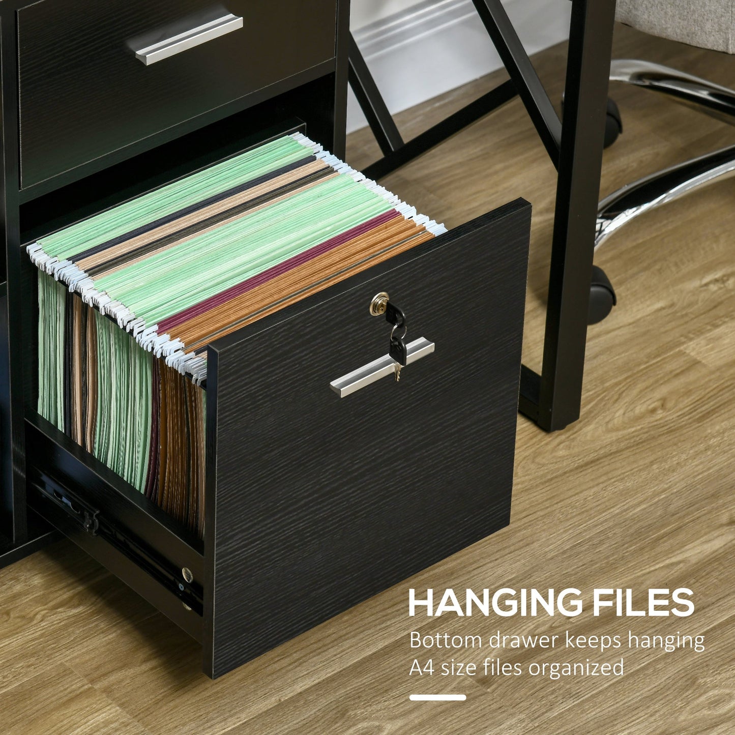 Lateral File Cabinet with Wheels, Mobile Printer Stand, Filing Cabinet with Open Shelves and Drawers for A4 Size Documents, Black Office Cabinets & Cupboards   at Gallery Canada