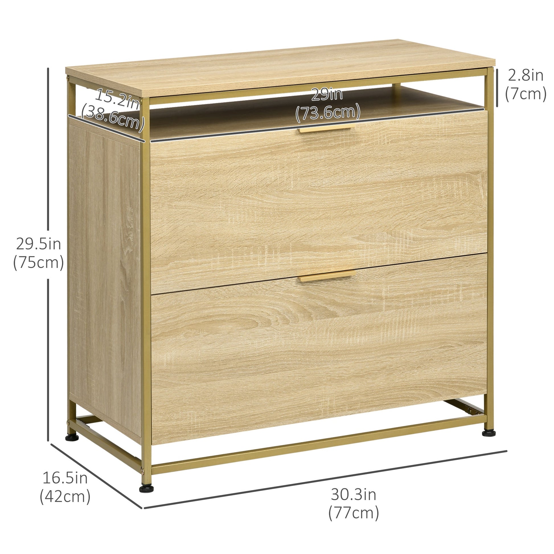 Lateral Filing Cabinet, 2 Drawers File Cabinet with Hanging Bars for A4 and Letter Size, Printer Stand for Home Office, Natural Tone Office Cabinets & Cupboards   at Gallery Canada