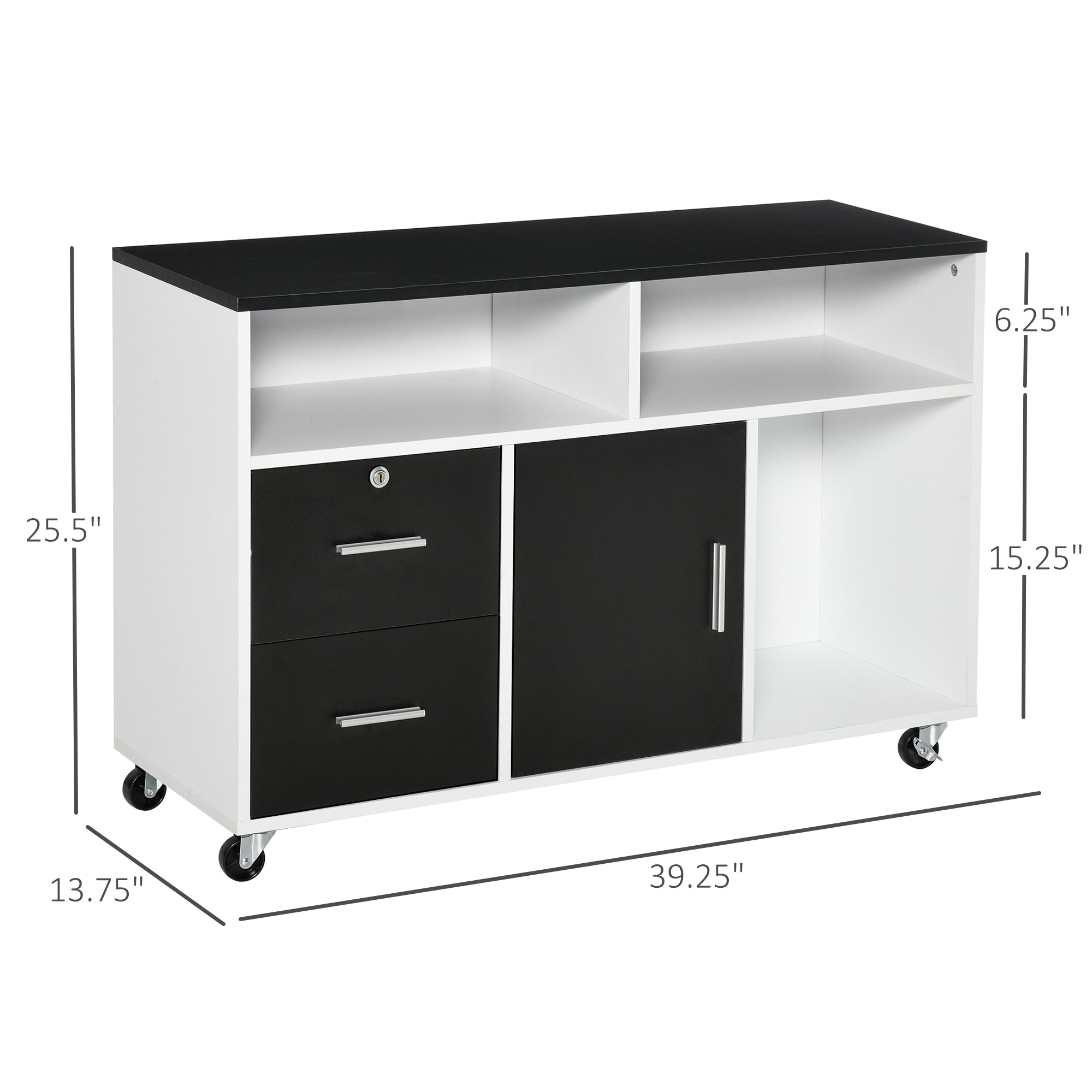 Lateral Filing Cabinet, Printer Stand Home Office Mobile File Cabinet with Wheels, Lockable Drawer, Black Office Cabinets & Cupboards   at Gallery Canada