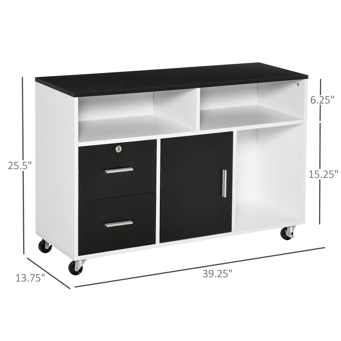 Lateral Filing Cabinet, Printer Stand Home Office Mobile File Cabinet with Wheels, Lockable Drawer, Black Office Cabinets & Cupboards   at Gallery Canada