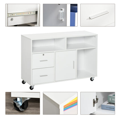 Lateral Filing Cabinet, Printer Stand Home Office Mobile File Cabinet with Wheels, Lockable Drawer, White Office Cabinets & Cupboards   at Gallery Canada