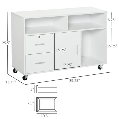 Lateral Filing Cabinet, Printer Stand Home Office Mobile File Cabinet with Wheels, Lockable Drawer, White Office Cabinets & Cupboards   at Gallery Canada