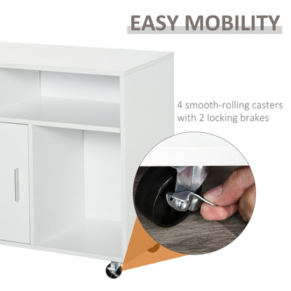 Lateral Filing Cabinet, Printer Stand Home Office Mobile File Cabinet with Wheels, Lockable Drawer, White Office Cabinets & Cupboards   at Gallery Canada