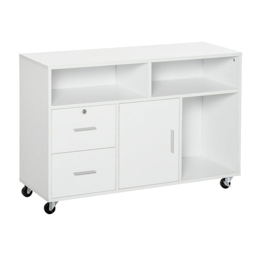 Lateral Filing Cabinet, Printer Stand Home Office Mobile File Cabinet with Wheels, Lockable Drawer, White Office Cabinets & Cupboards White  at Gallery Canada