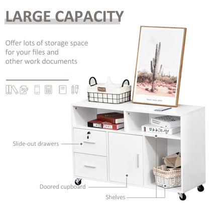 Lateral Filing Cabinet, Printer Stand Home Office Mobile File Cabinet with Wheels, Lockable Drawer, White Office Cabinets & Cupboards   at Gallery Canada