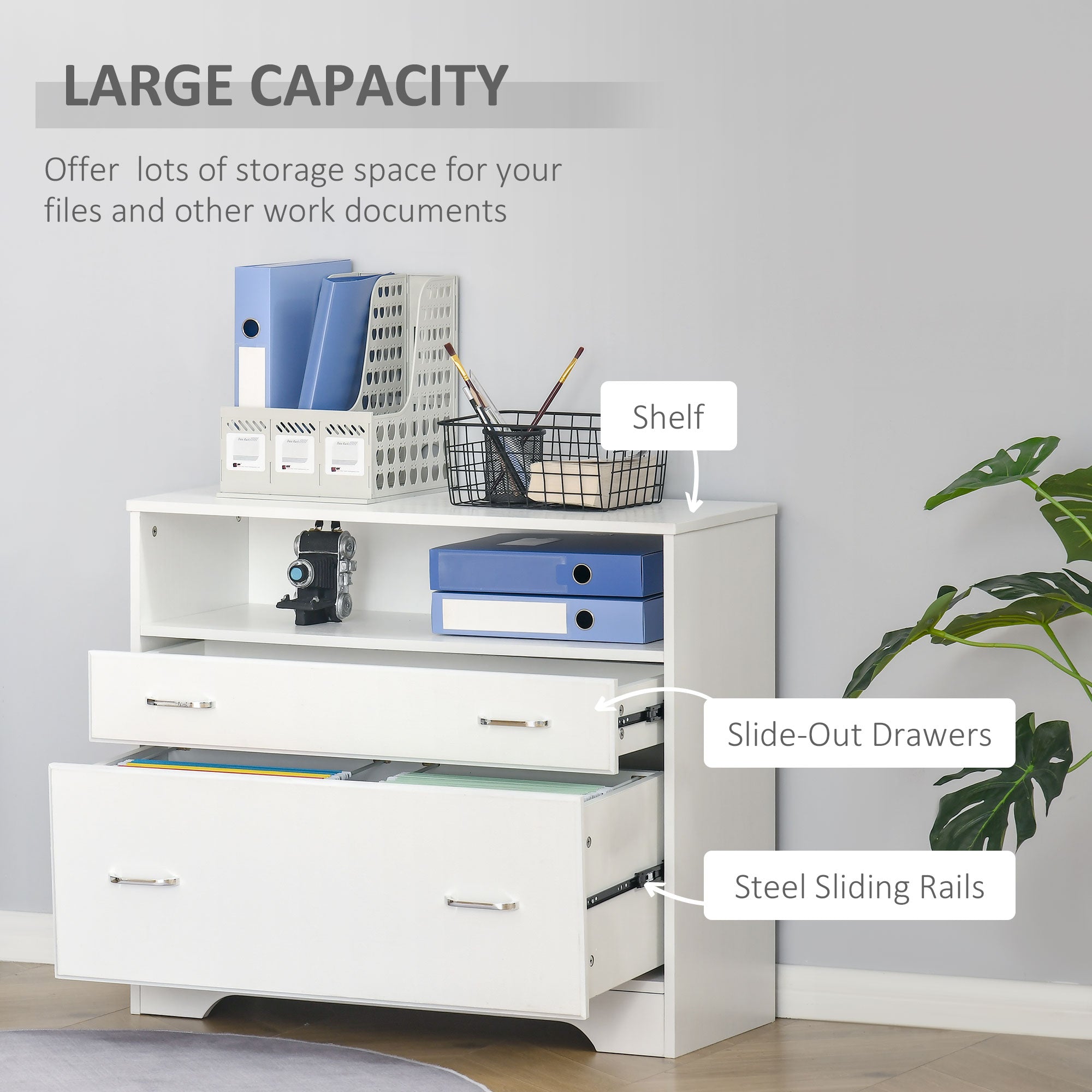 Lateral Filing Cabinet with 2 Drawers, File Cabinet for Hanging Letter Sized Files, Office Printer Stand, White Office Cabinets & Cupboards   at Gallery Canada