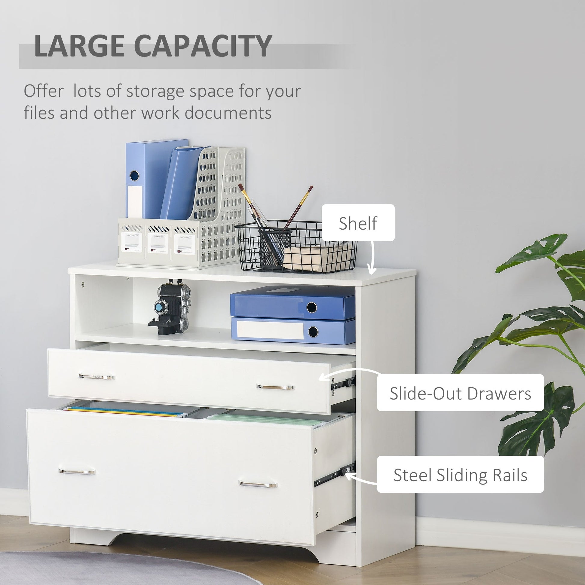 Lateral Filing Cabinet with 2 Drawers, File Cabinet for Hanging Letter Sized Files, Office Printer Stand, White Office Cabinets & Cupboards   at Gallery Canada